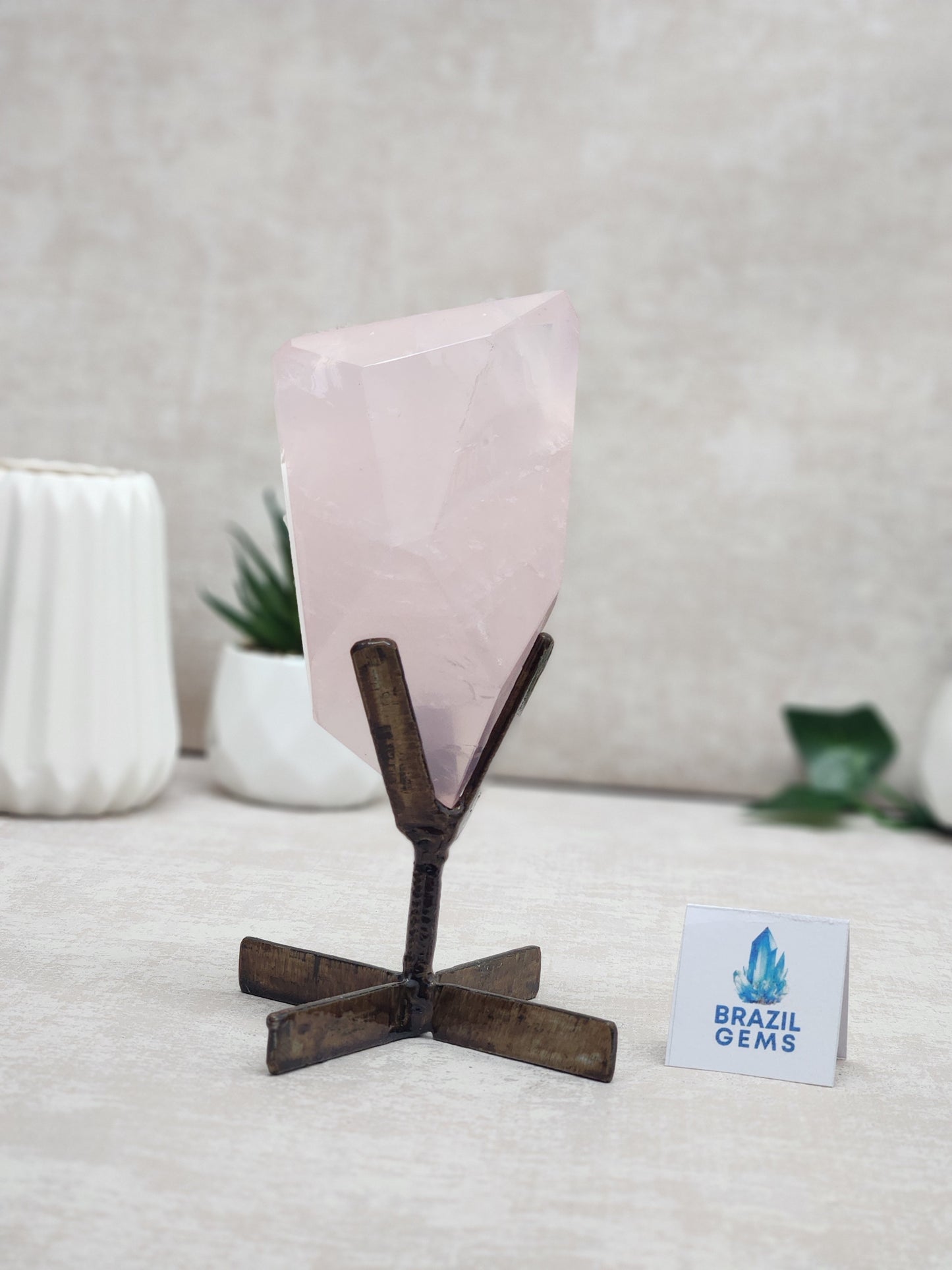 Free Form Rose Quartz on stand