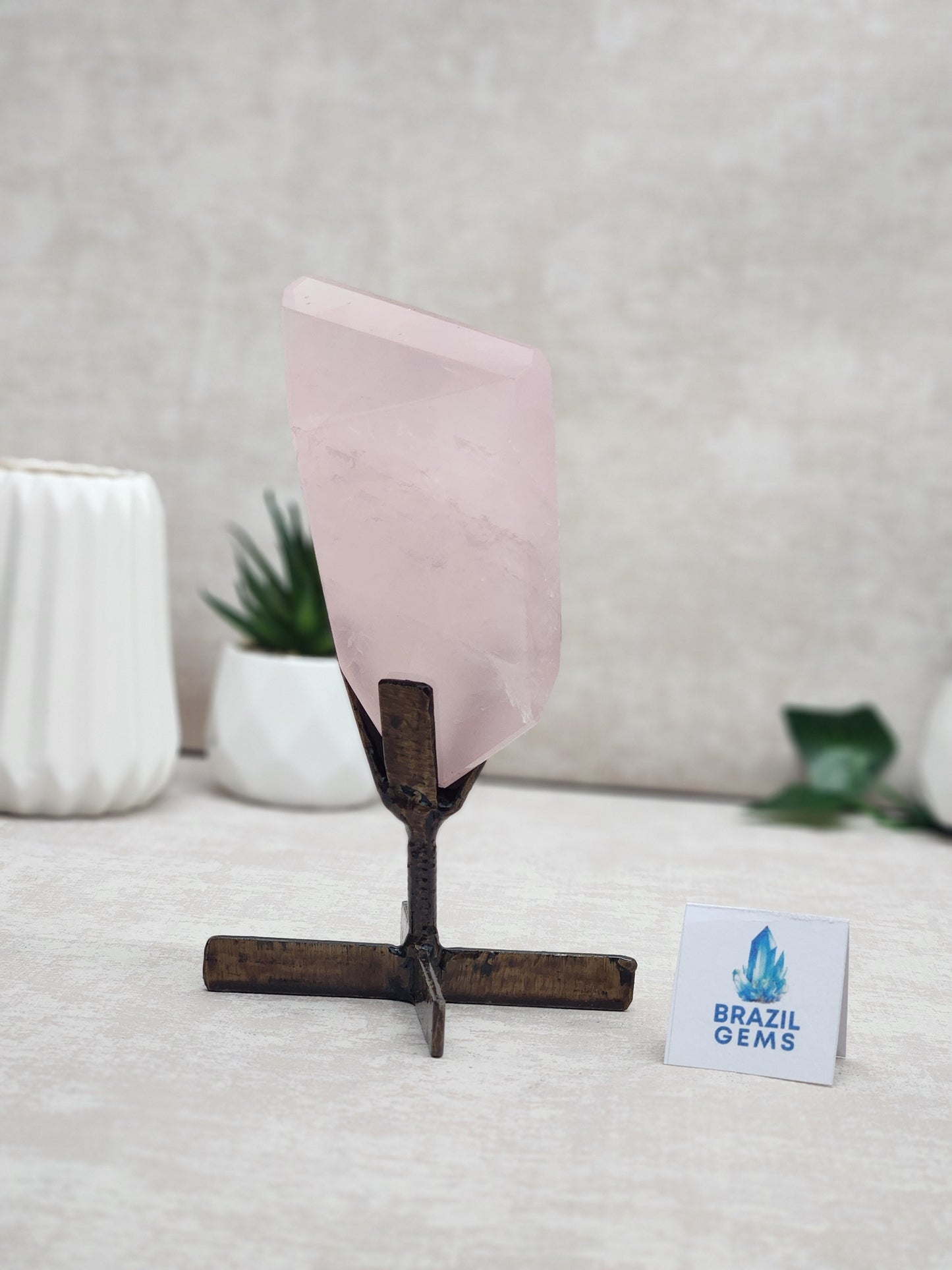 Free Form Rose Quartz on stand