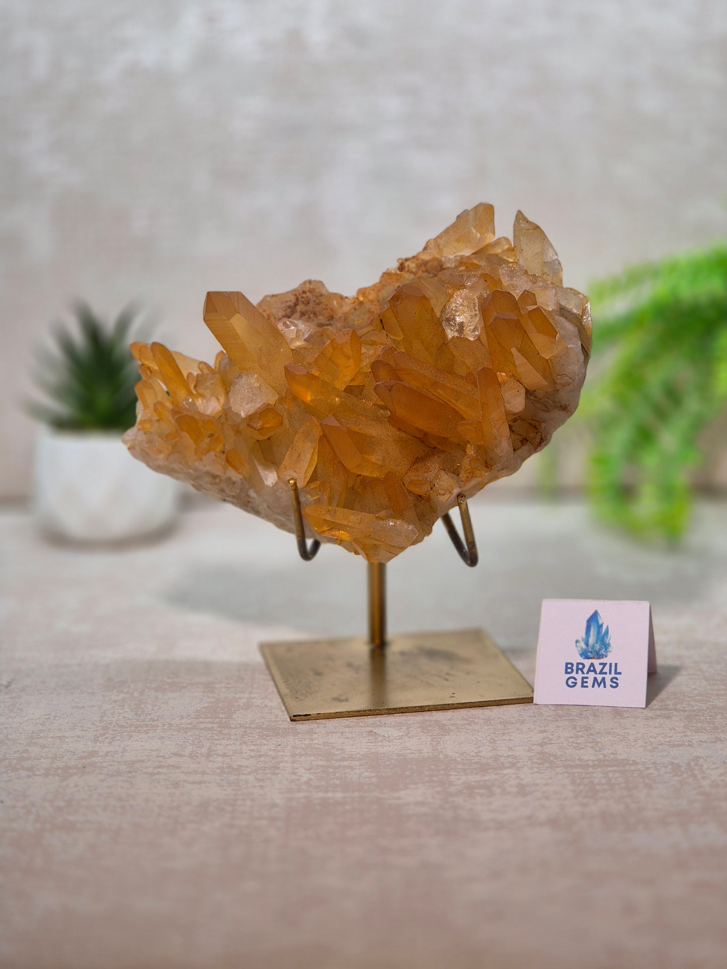 Tangerine Quartz Cluster on stand