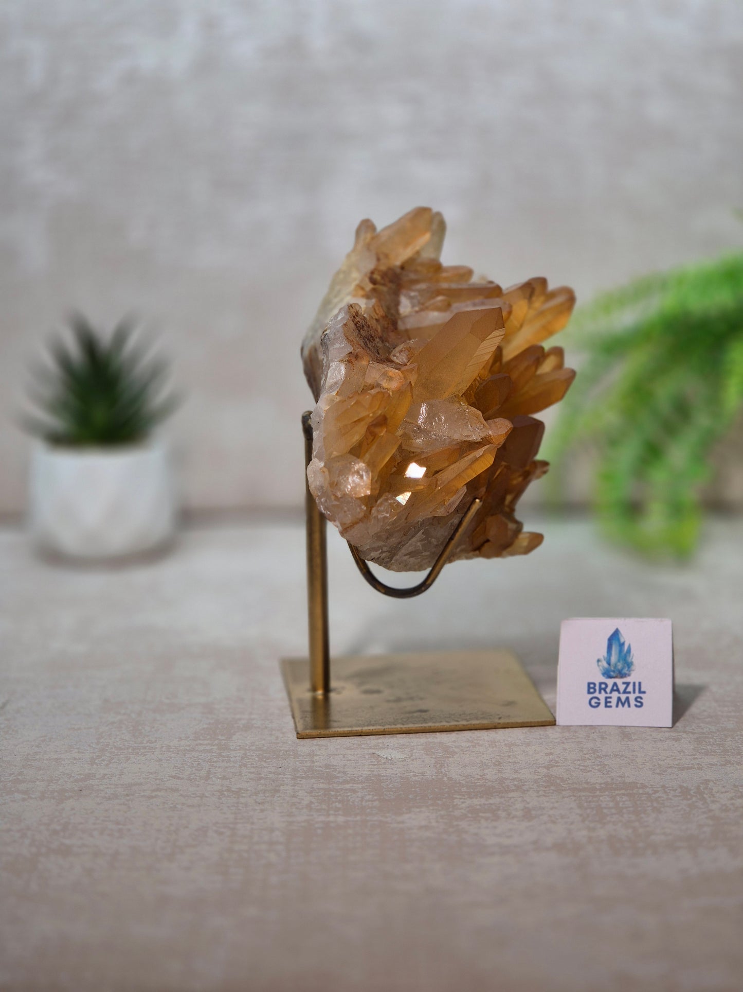 Tangerine Quartz Cluster on stand