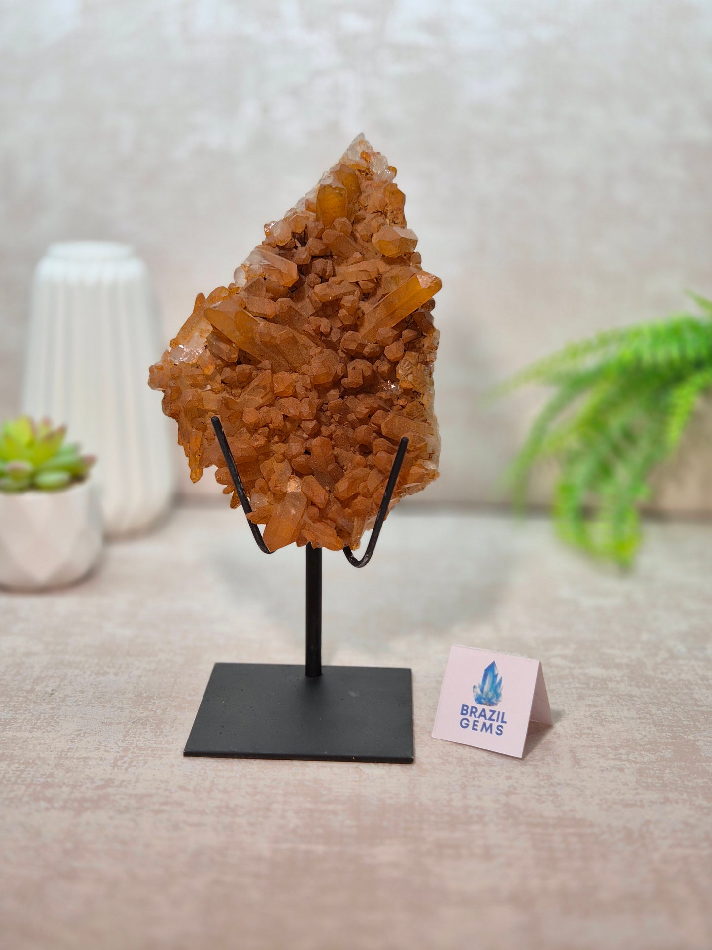 Tangerine Quartz Cluster on stand