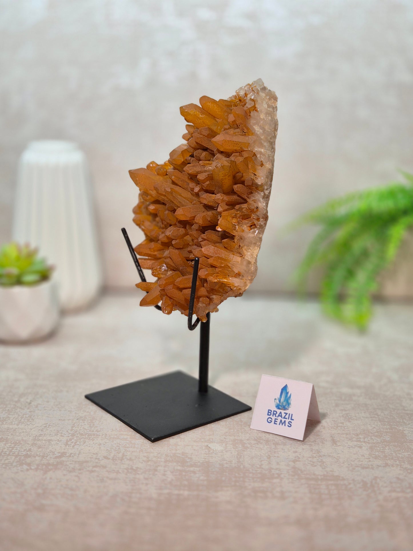 Tangerine Quartz Cluster on stand