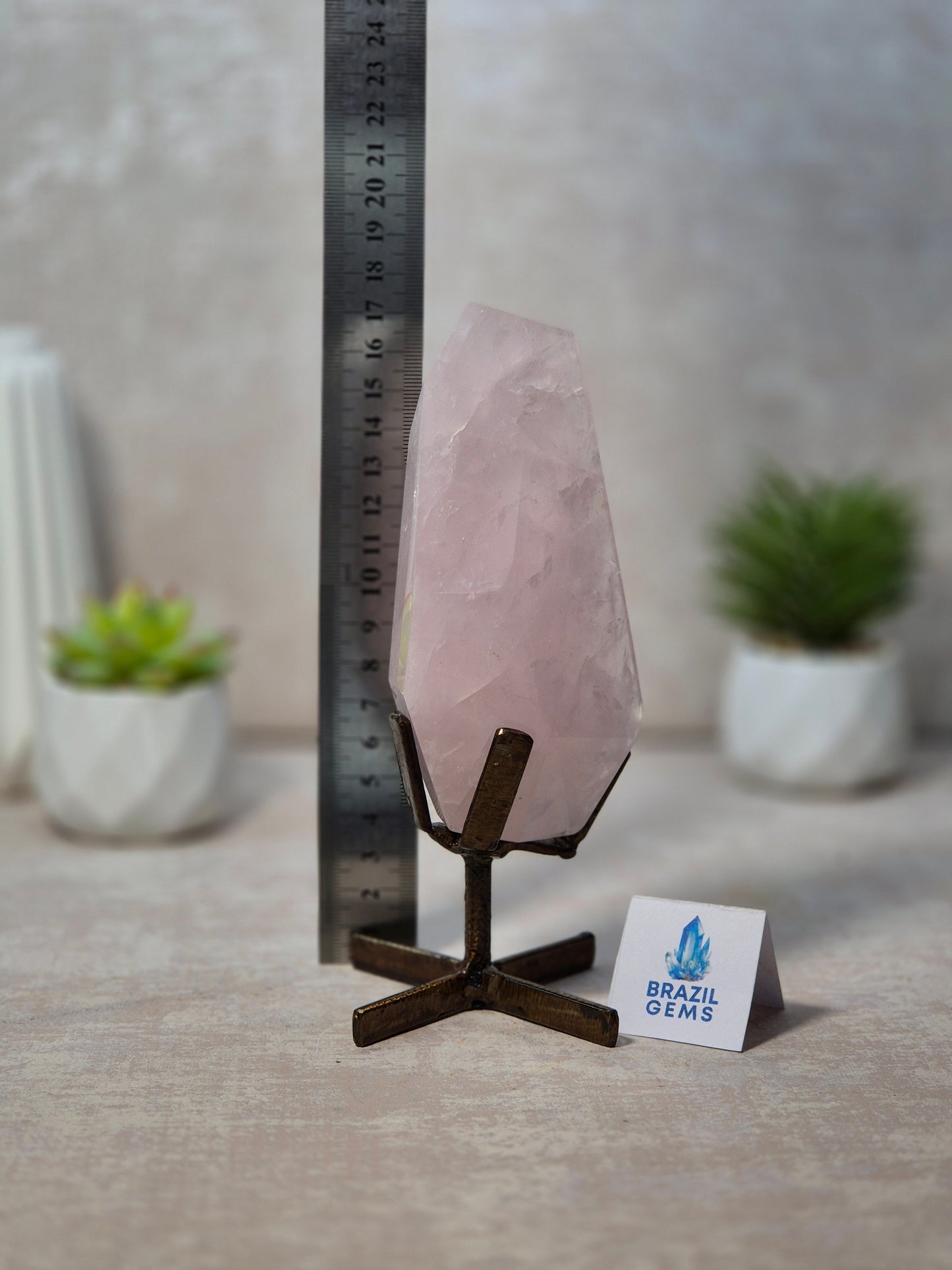 Free Form Rose Quartz on stand