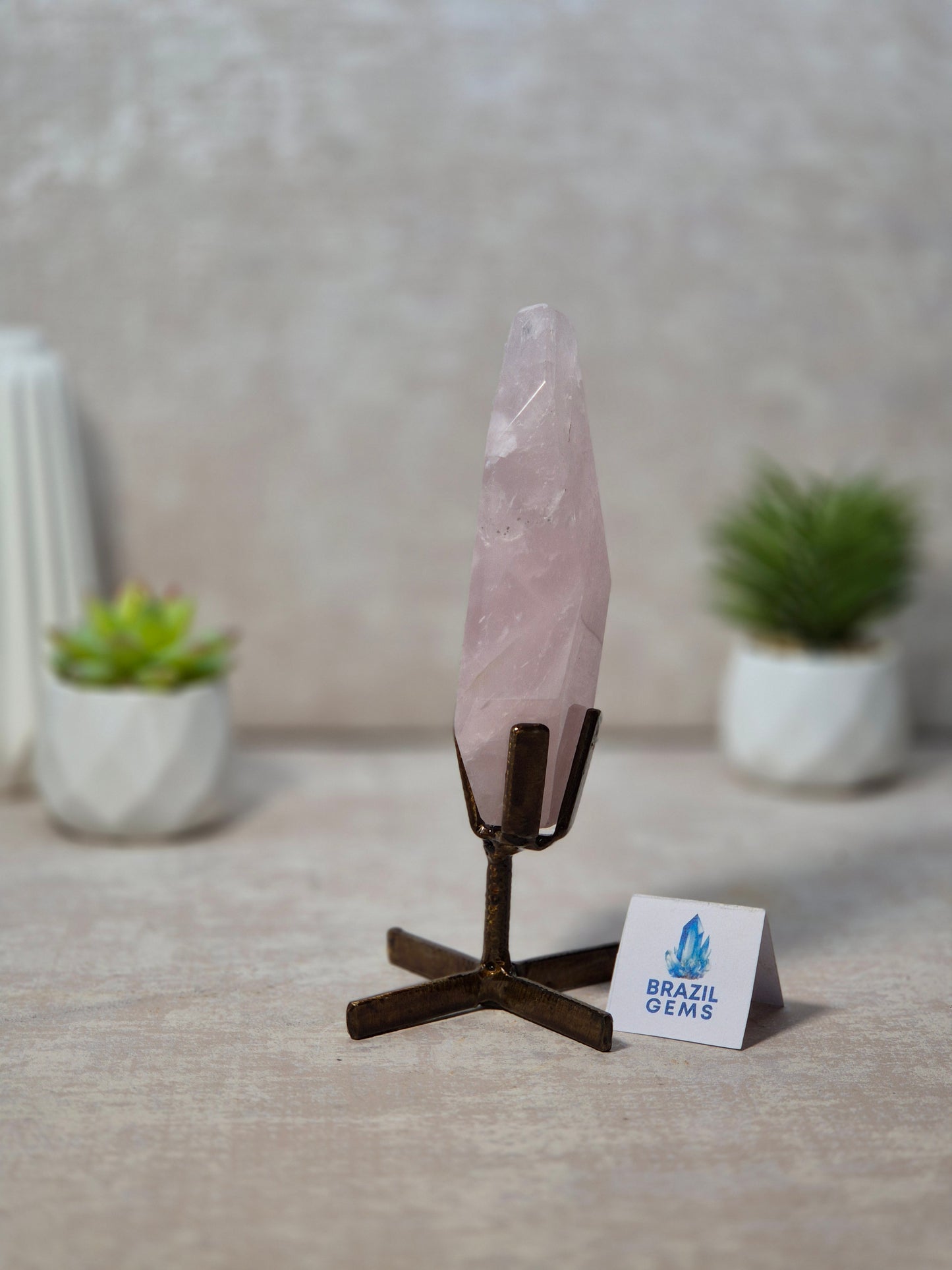 Free Form Rose Quartz on stand