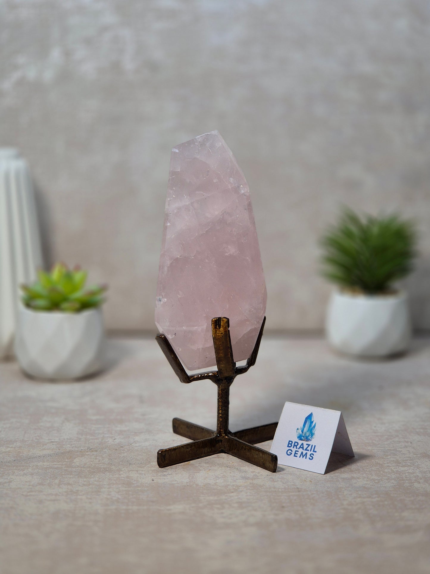 Free Form Rose Quartz on stand