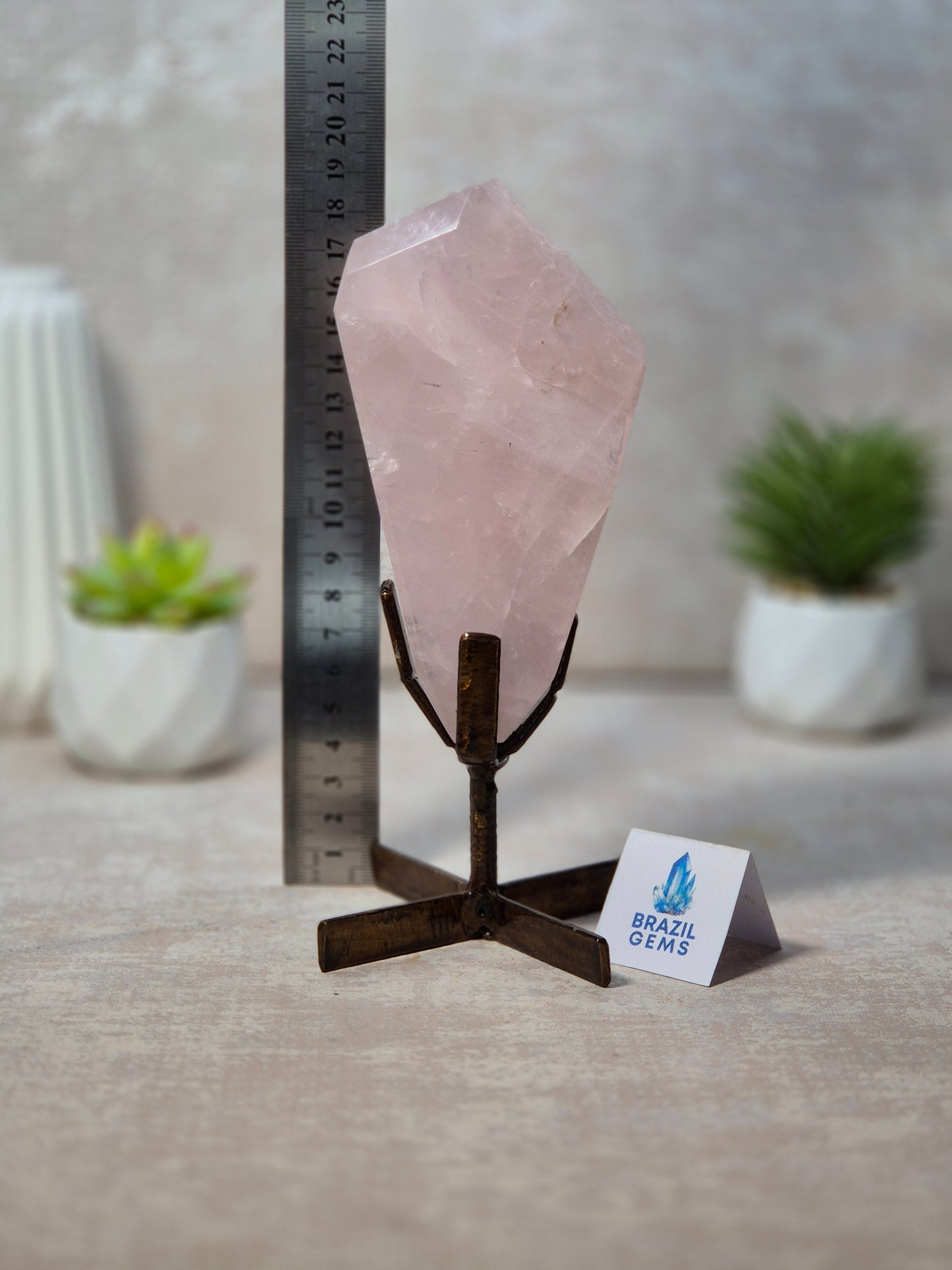 Free Form Rose Quartz on stand