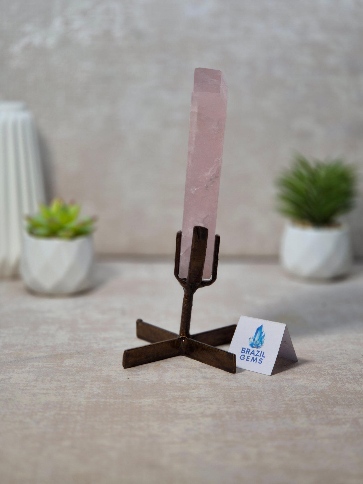 Free Form Rose Quartz on stand