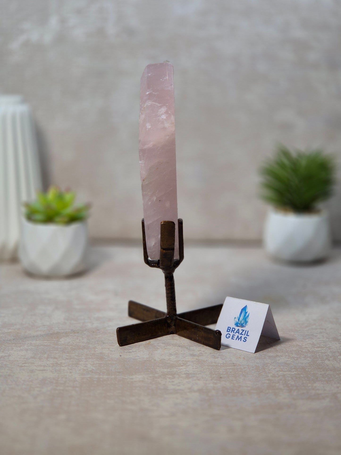 Free Form Rose Quartz on stand
