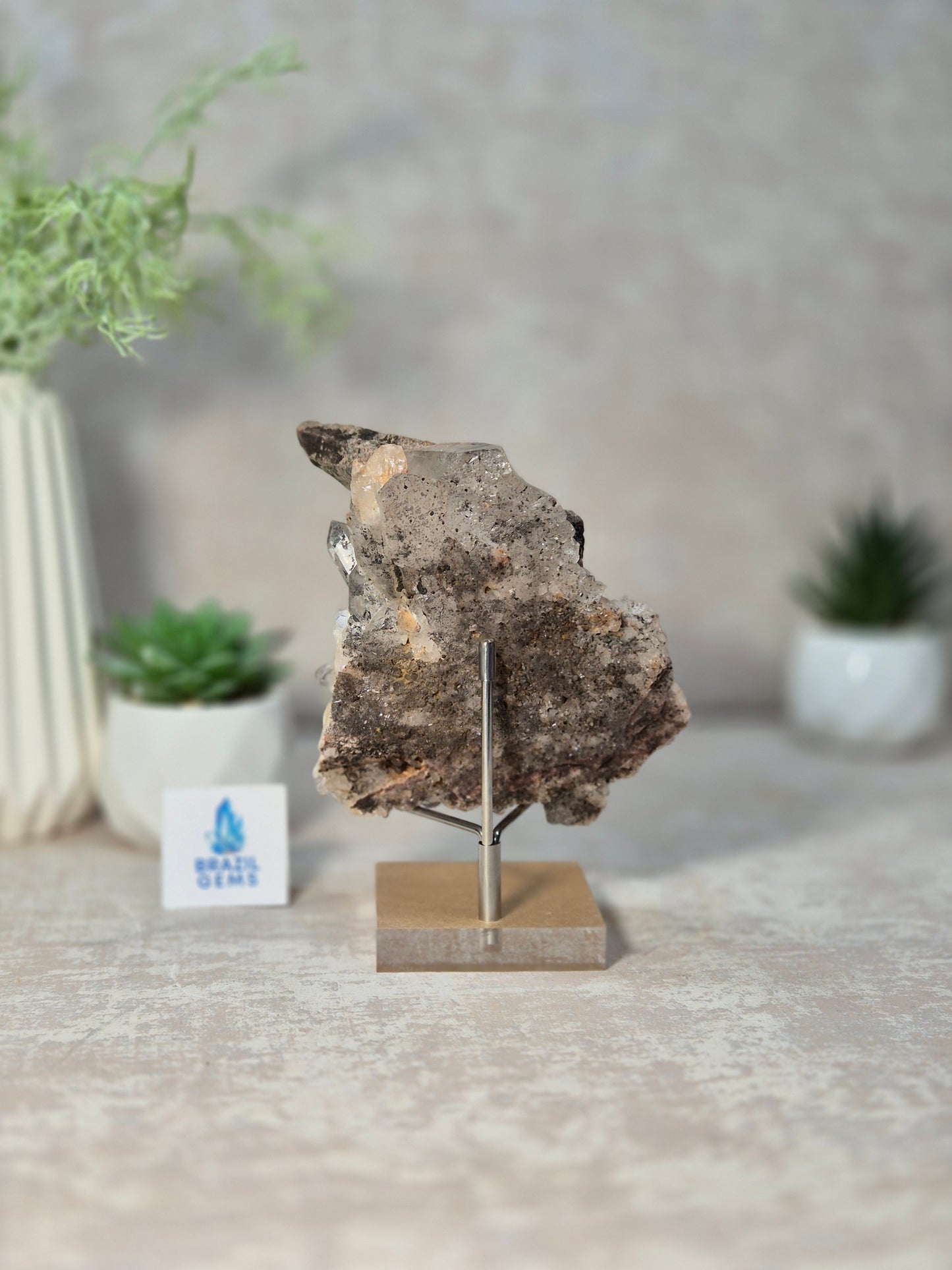 Lodolite Quartz Cluster on the stand