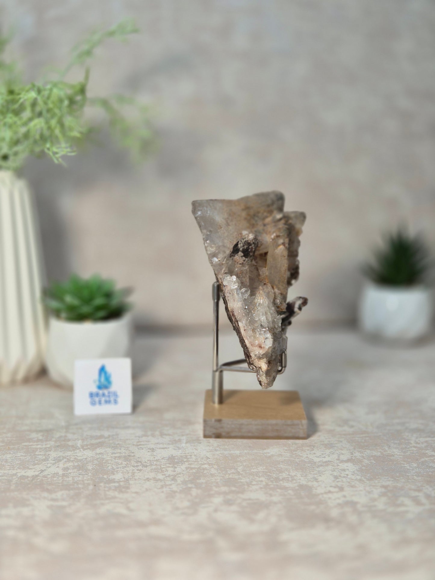 Lodolite Quartz Cluster on the stand