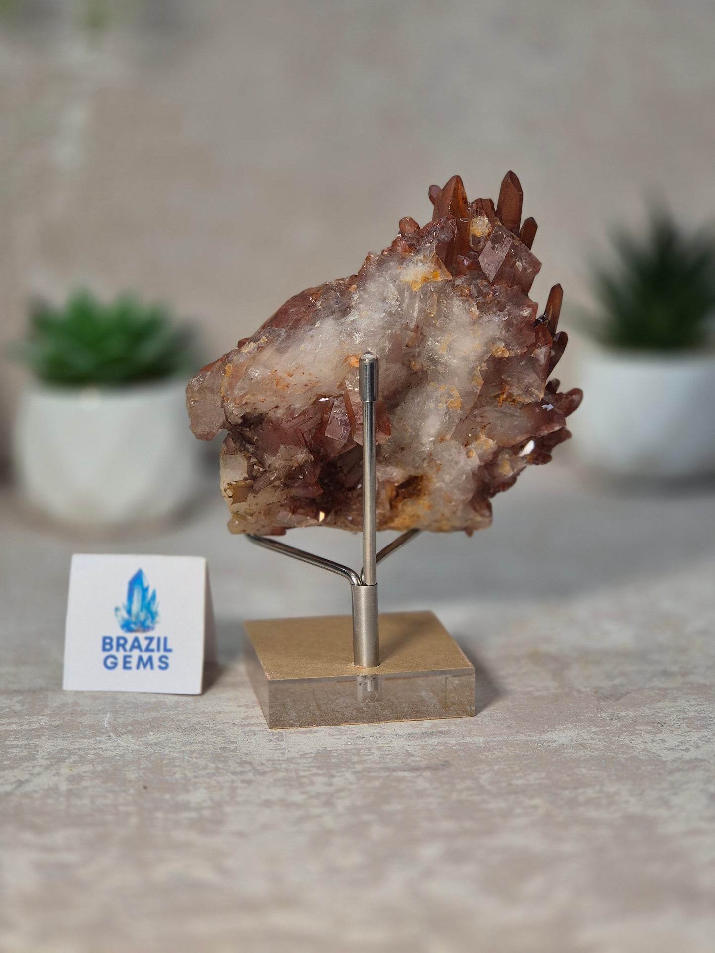 Tangerine Quartz Cluster on stand