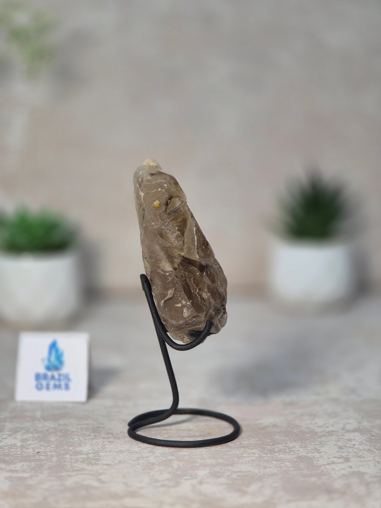 Smoky Quartz with Black Tourmaline Cathedral on stand
