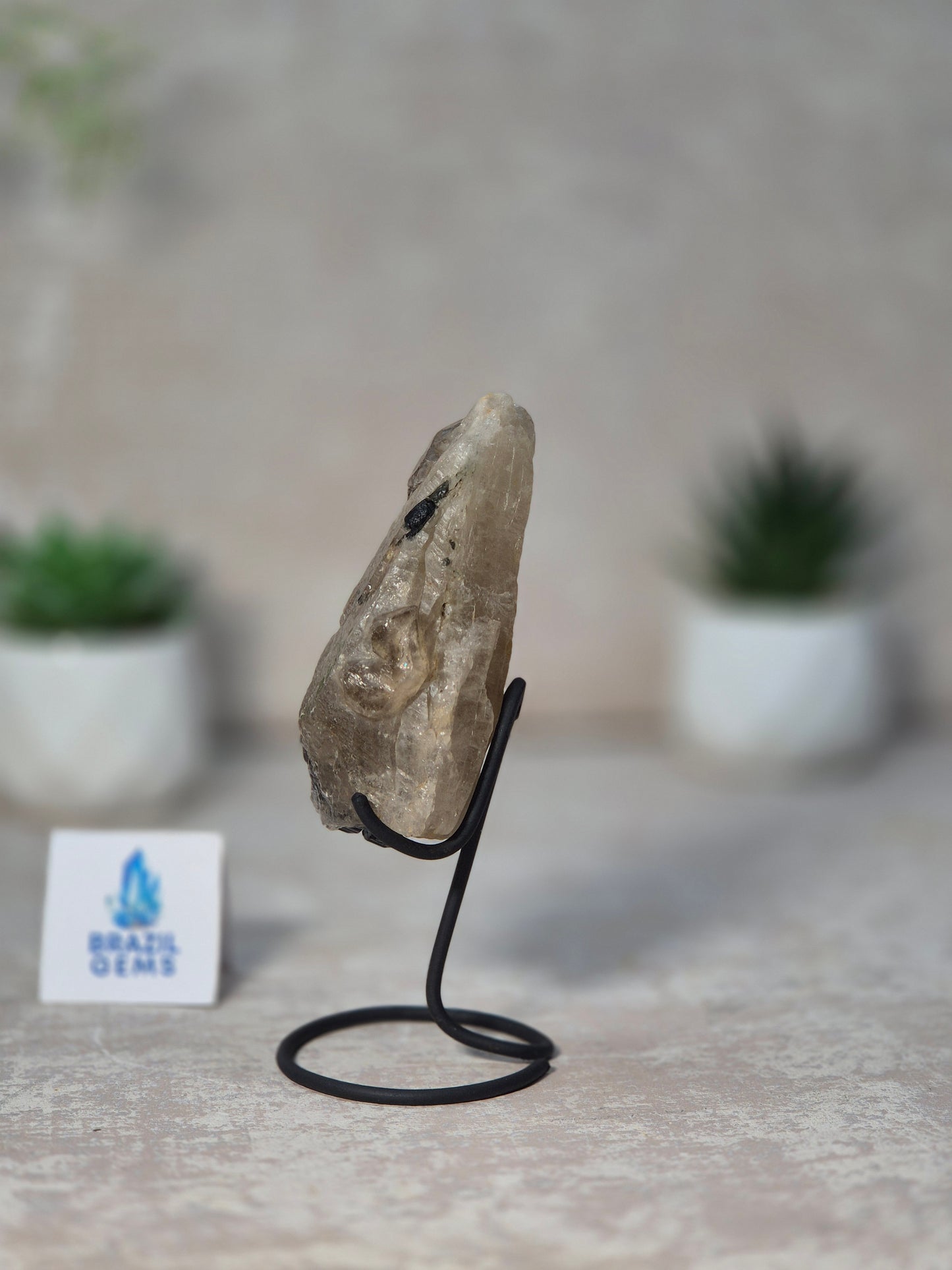 Smoky Quartz with Black Tourmaline Cathedral on stand