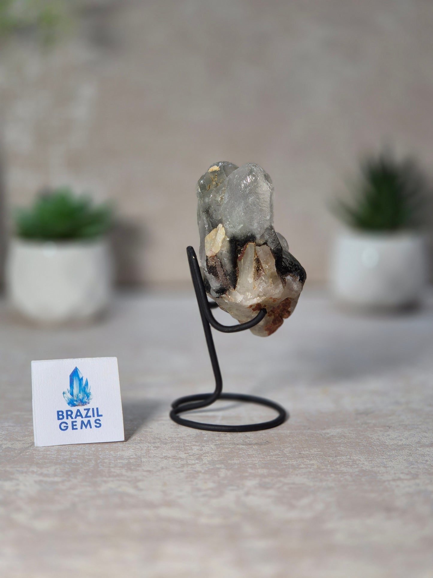 Lodolite Quartz Cluster on stand