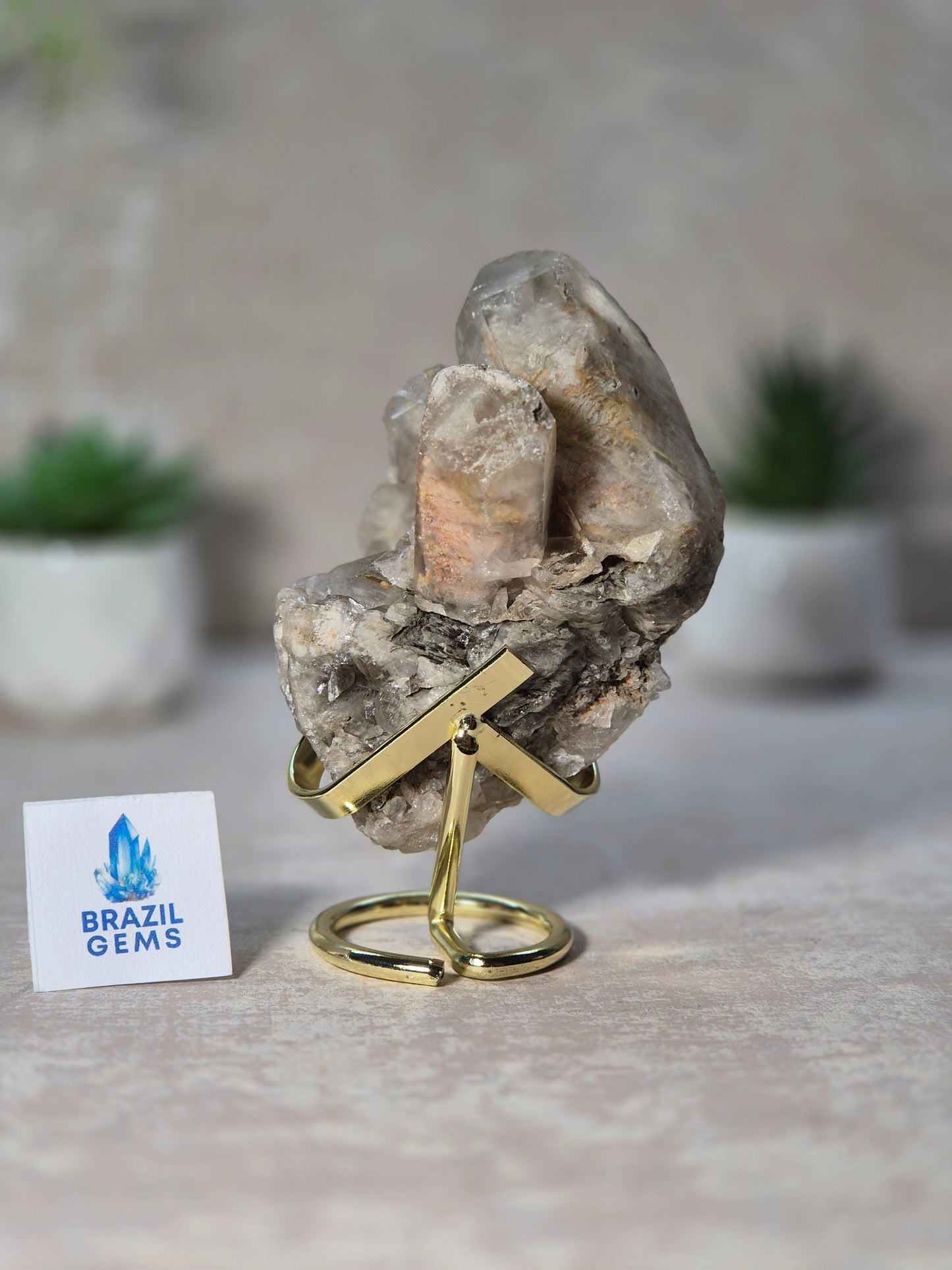 Lodolite Quartz Cluster on stand