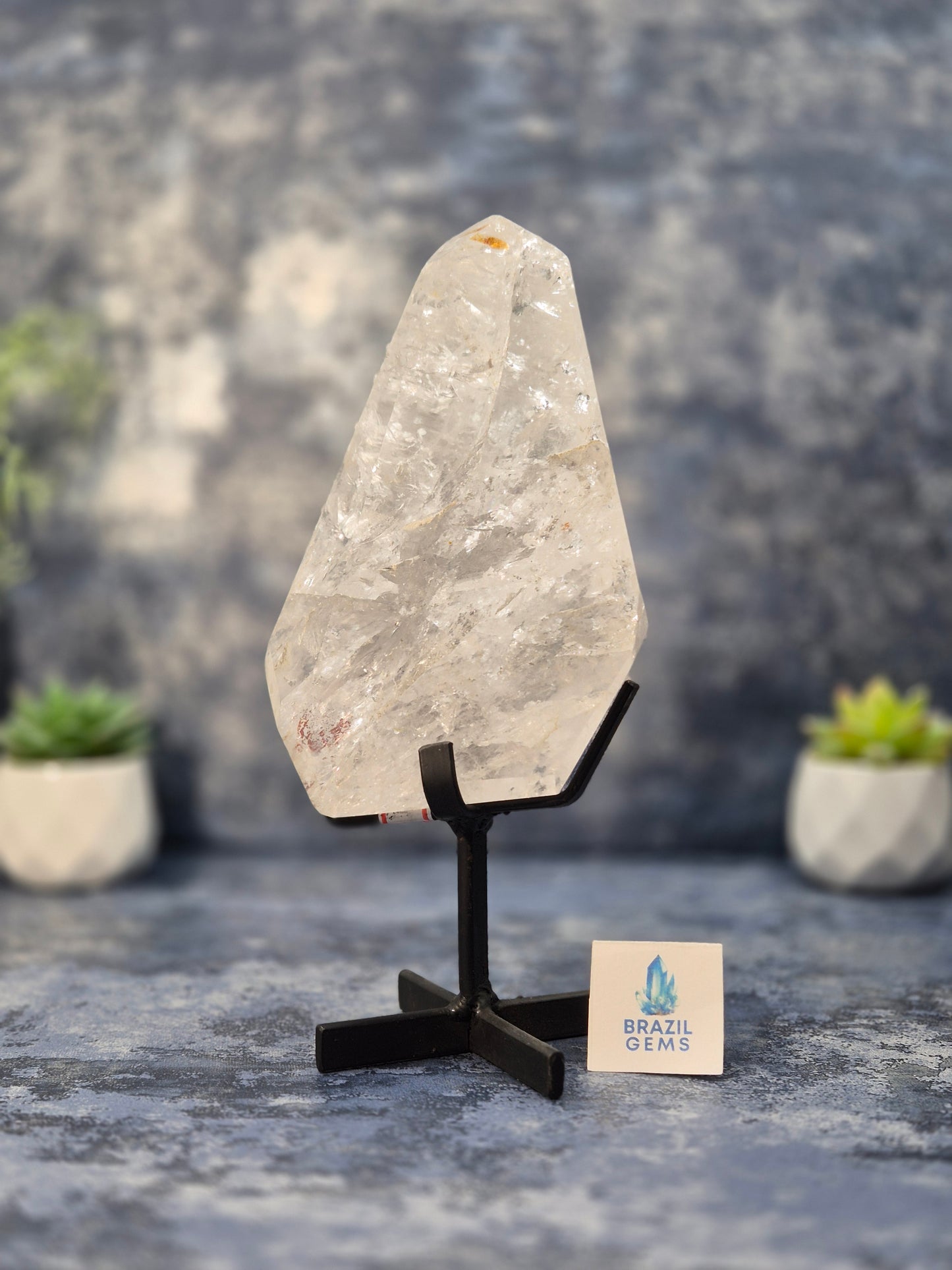 Free Form Lemurian Quartz Cluster on stand