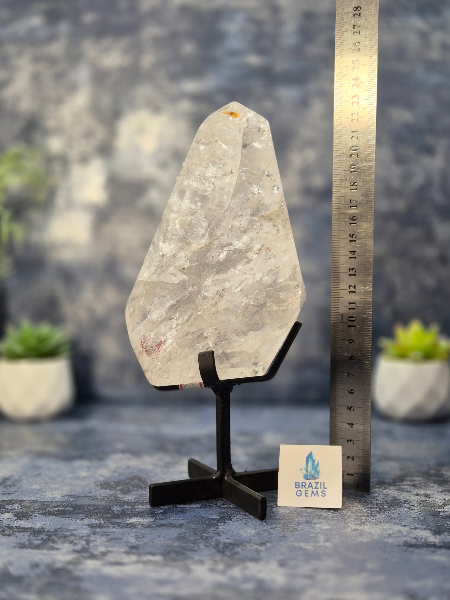 Free Form Lemurian Quartz Cluster on stand