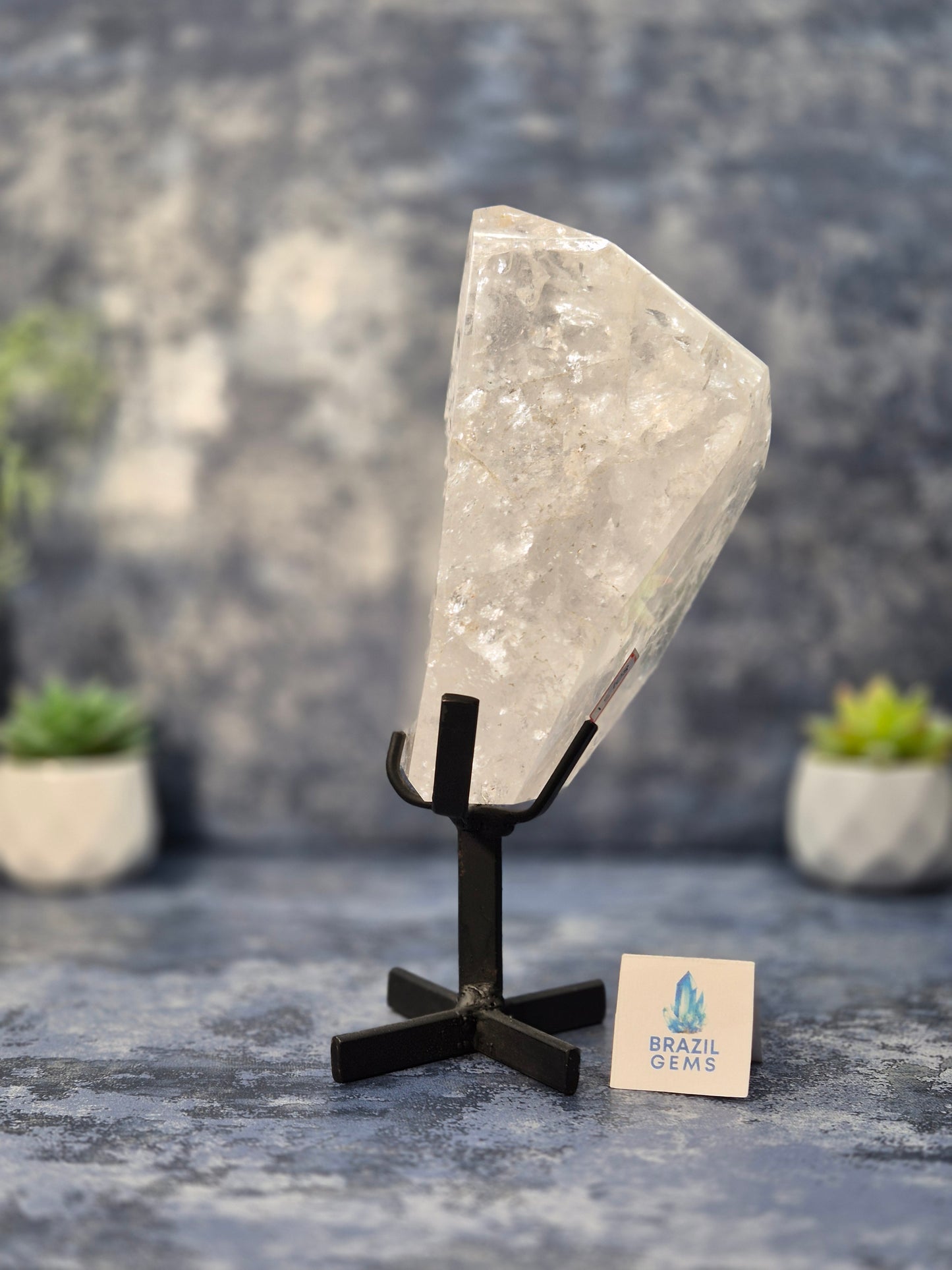 Free Form Lemurian Quartz Cluster on stand