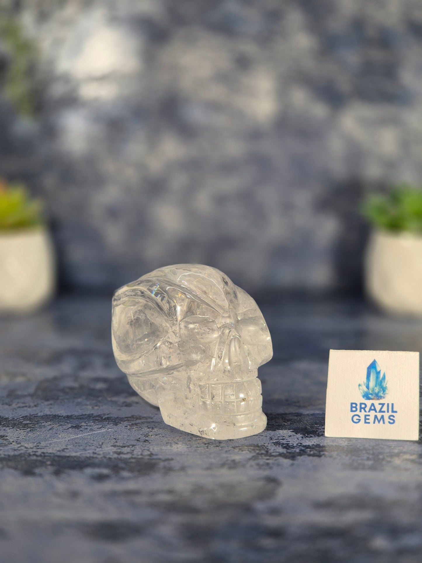 Lemurian Quartz Traveller Skull with Rainbow