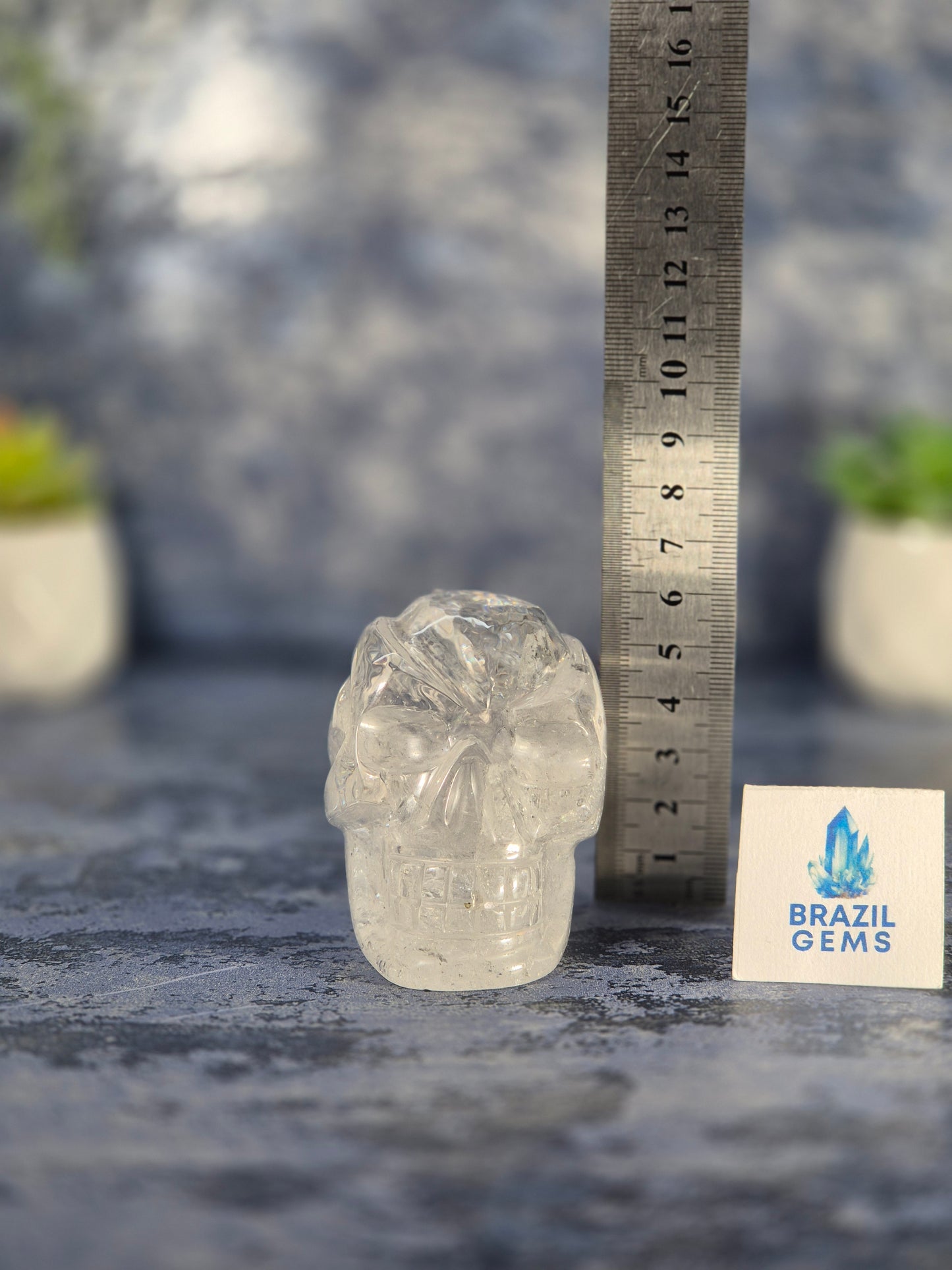Lemurian Quartz Traveller Skull with Rainbow