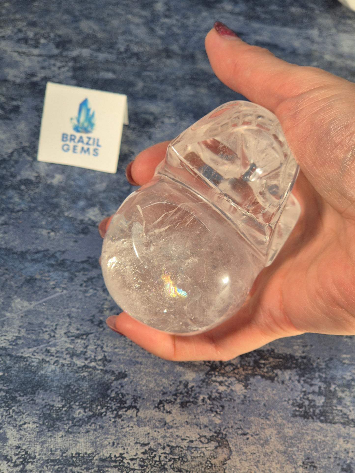 Lemurian Quartz Skull with Rainbow