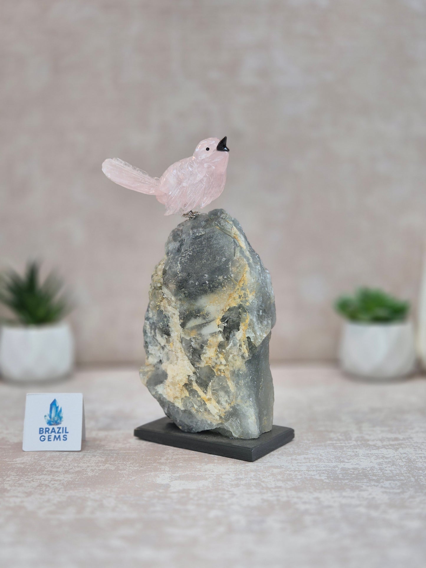 Rose Quartz Bird on Raw Aquamarine Base