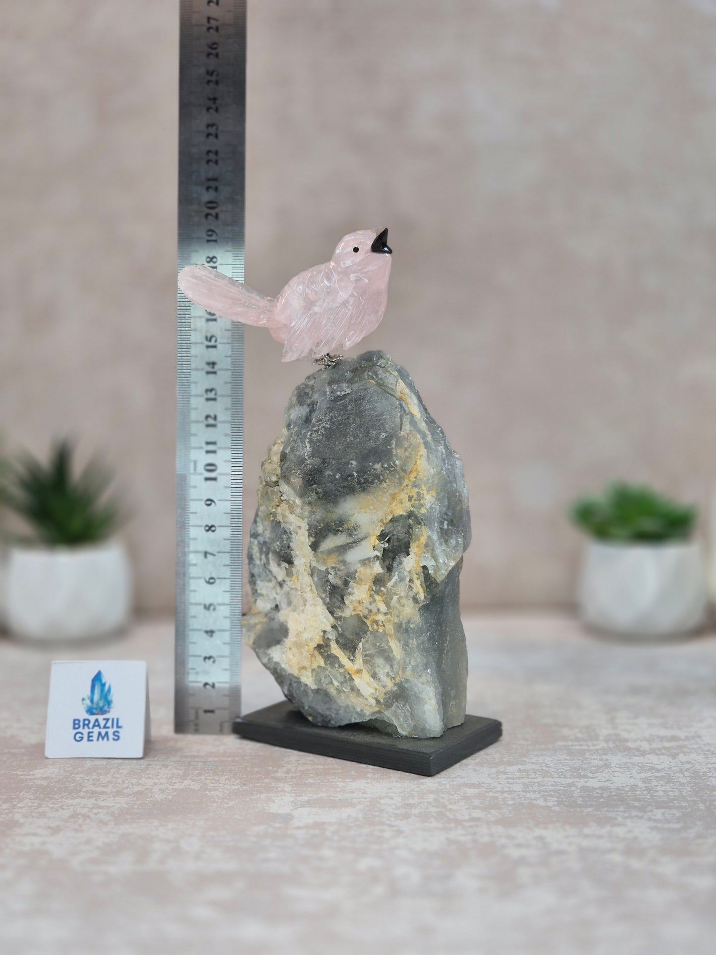 Rose Quartz Bird on Raw Aquamarine Base
