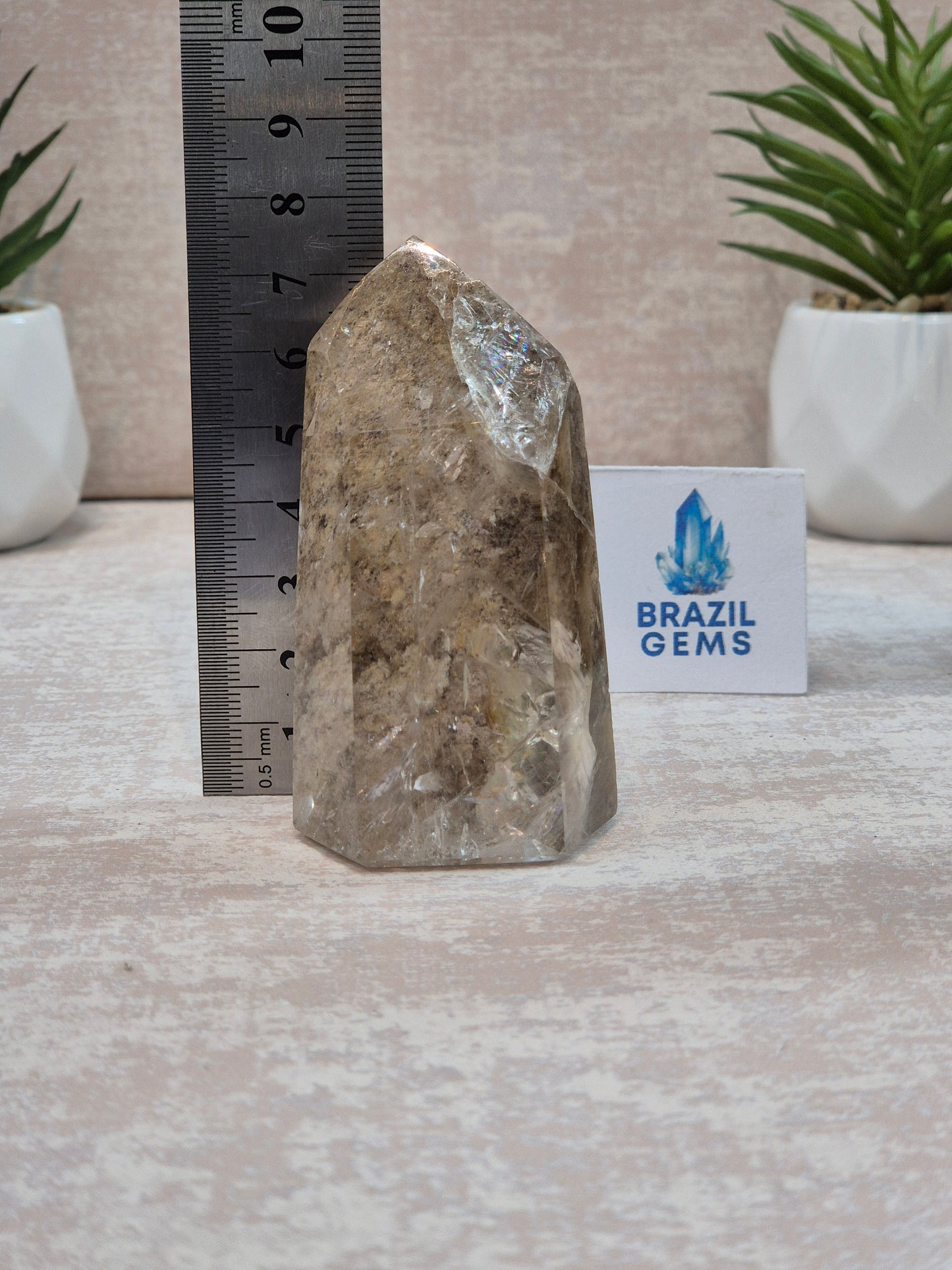 Smoky Quartz with Lodolite Layers at the back Point