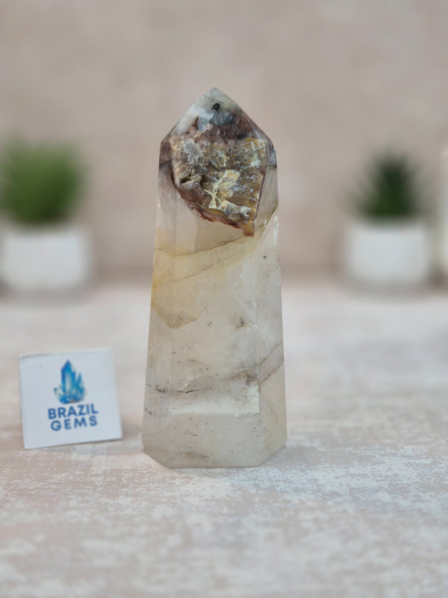 Blue Tara with Mosaic Calcite Point