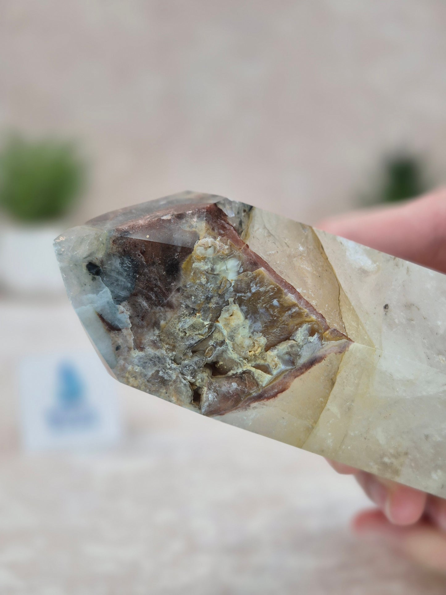 Blue Tara with Mosaic Calcite Point