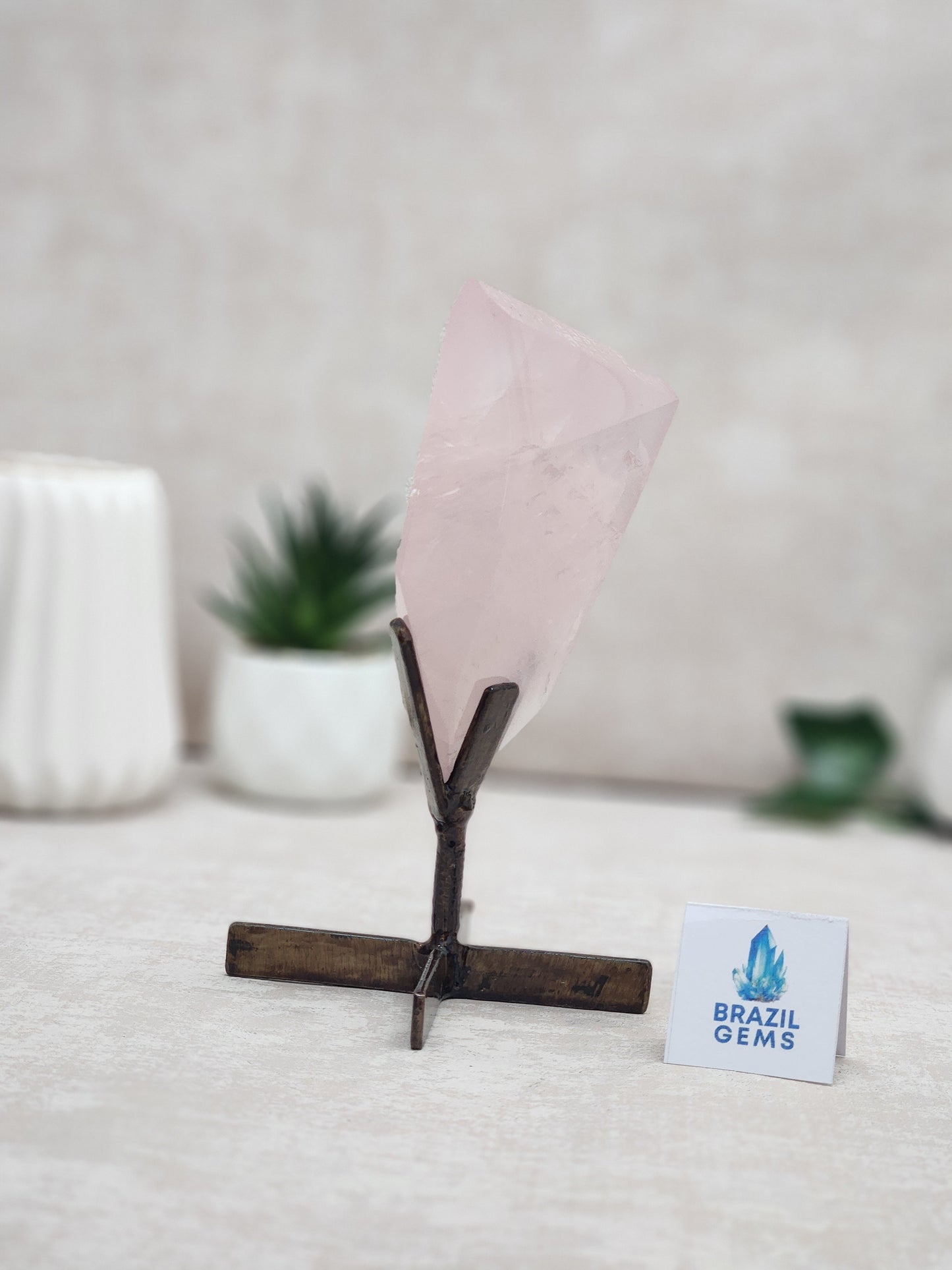 Free Form Rose Quartz on stand