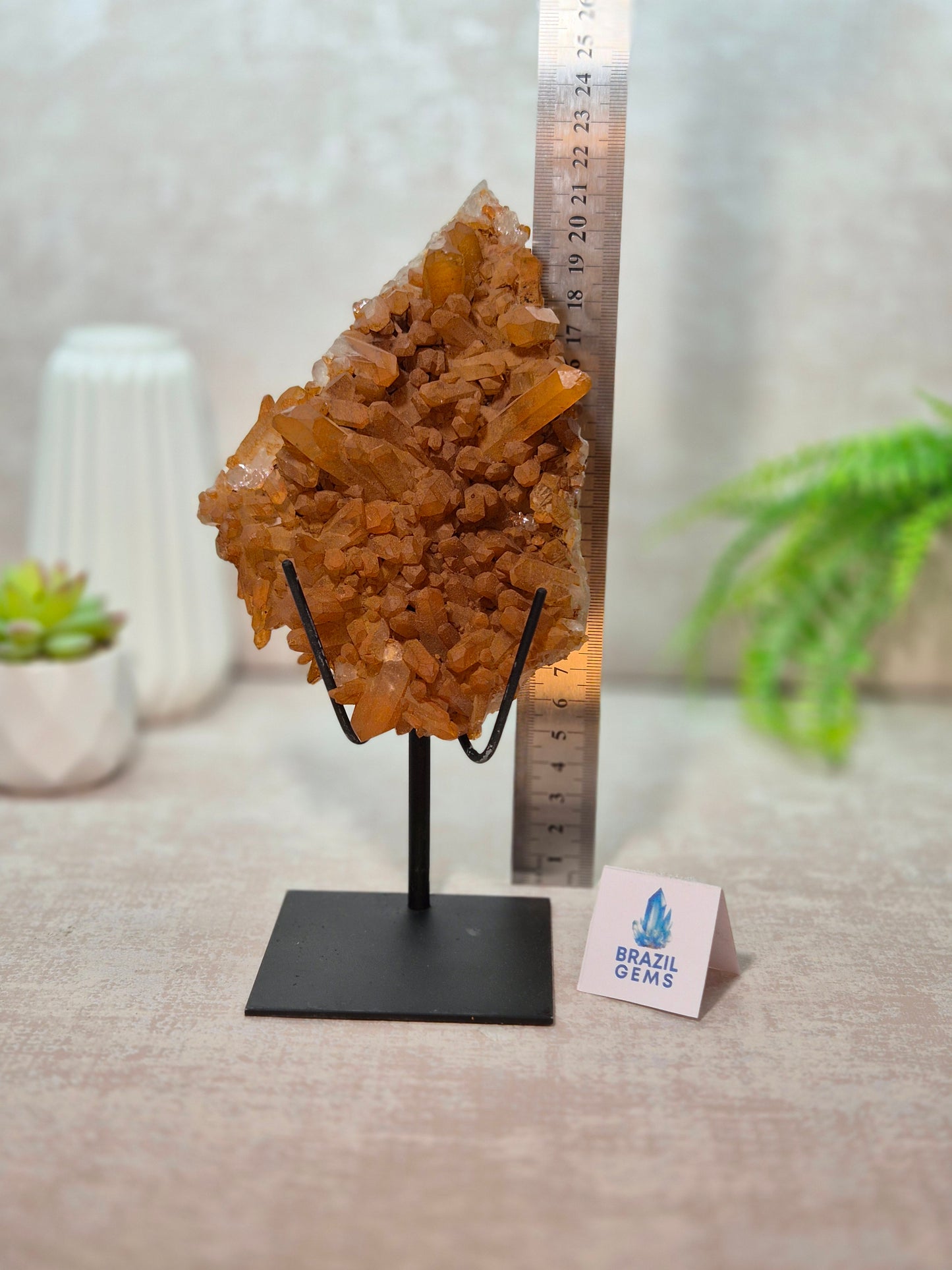Tangerine Quartz Cluster on stand