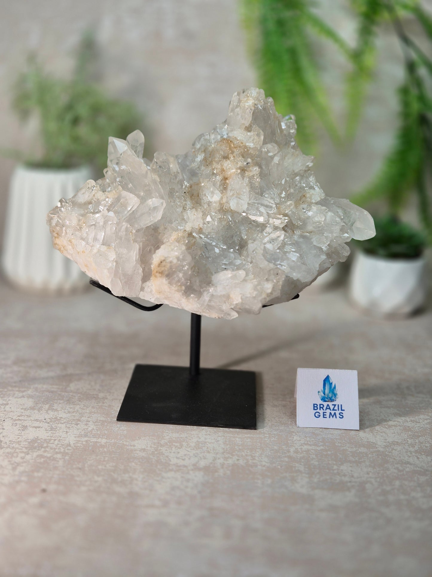 Clear Quartz Cluster on stand