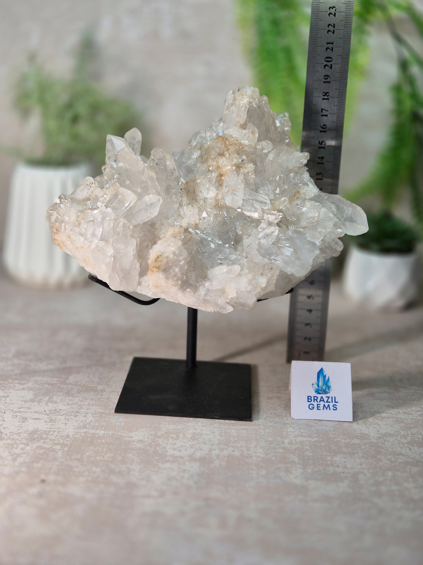 Clear Quartz Cluster on stand