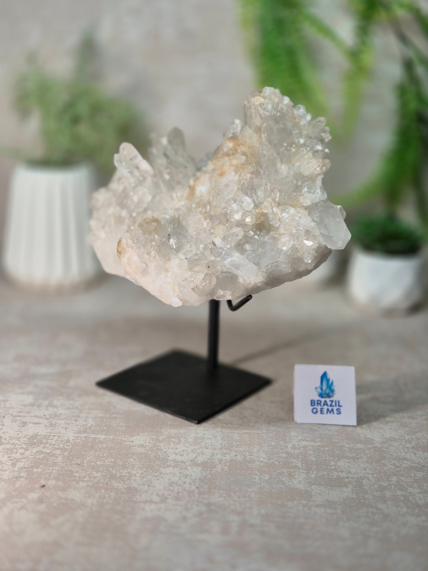 Clear Quartz Cluster on stand
