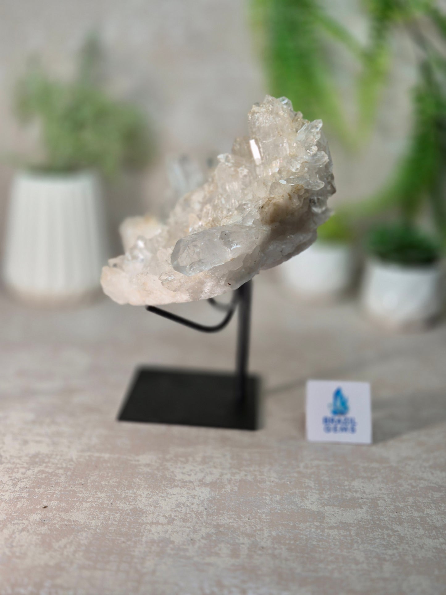 Clear Quartz Cluster on stand