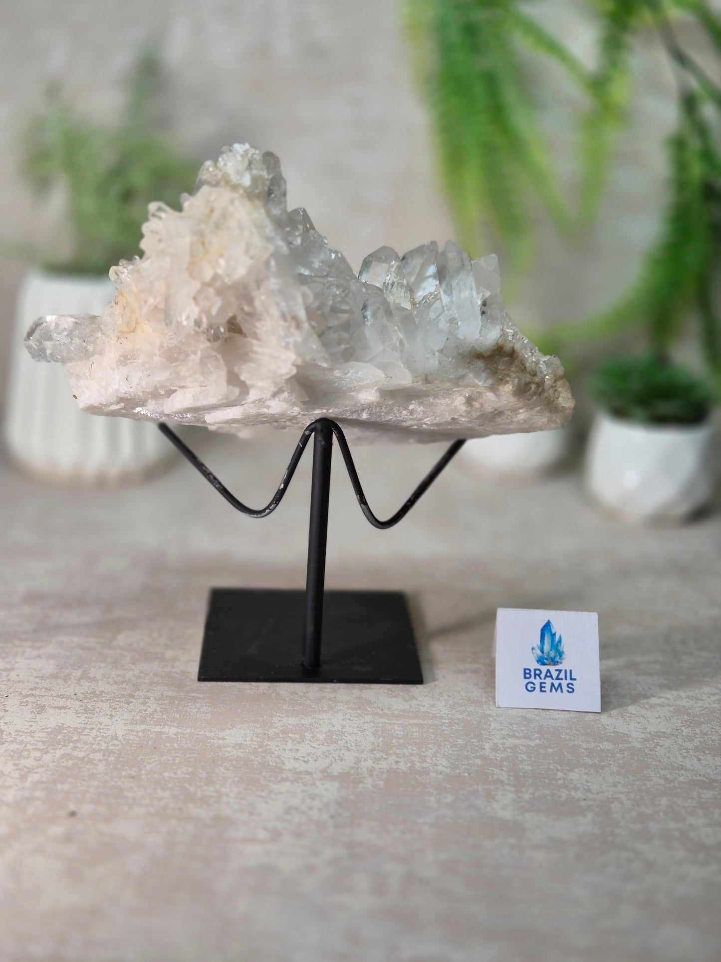 Clear Quartz Cluster on stand
