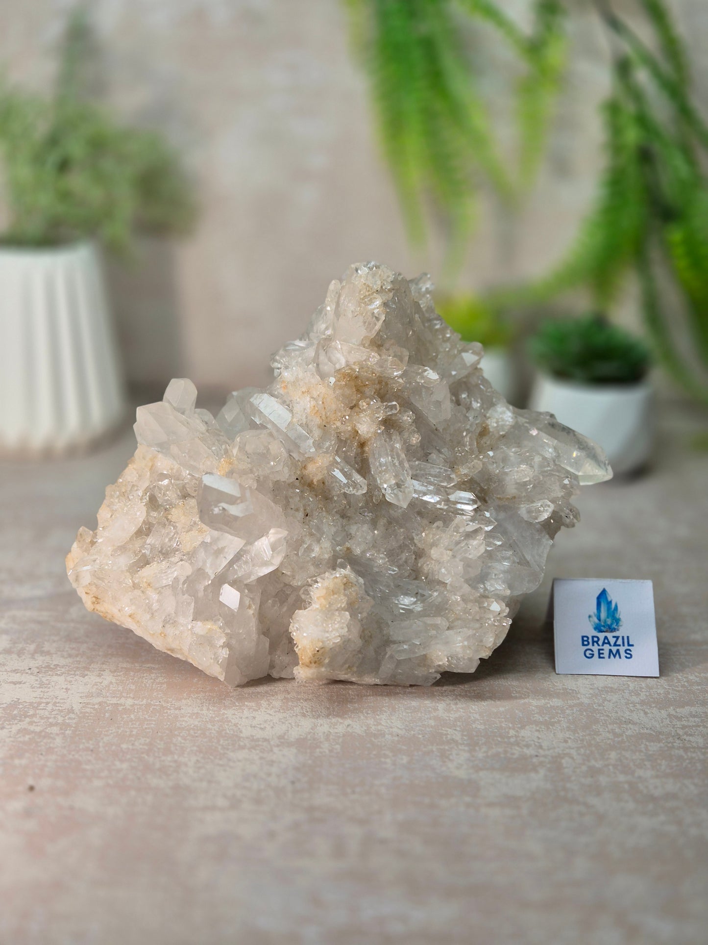Clear Quartz Cluster on stand