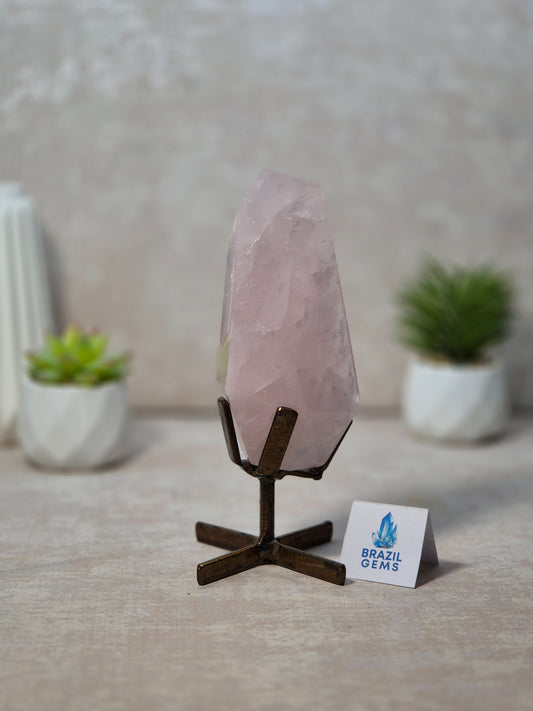 Free Form Rose Quartz on stand