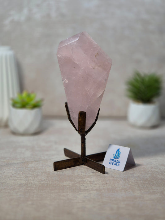 Free Form Rose Quartz on stand
