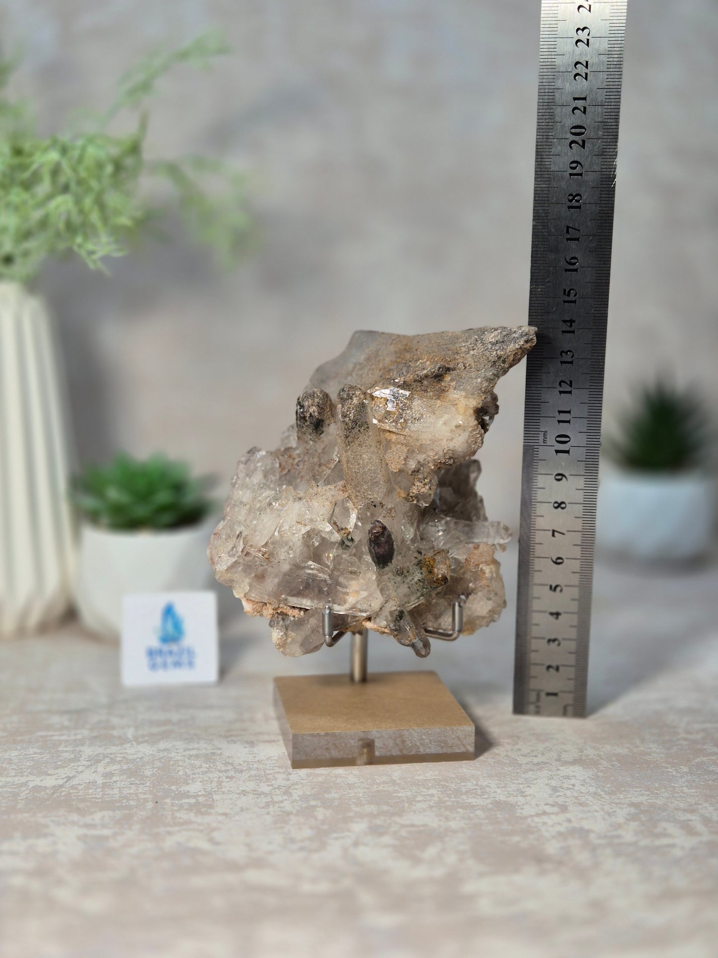 Lodolite Quartz Cluster on the stand