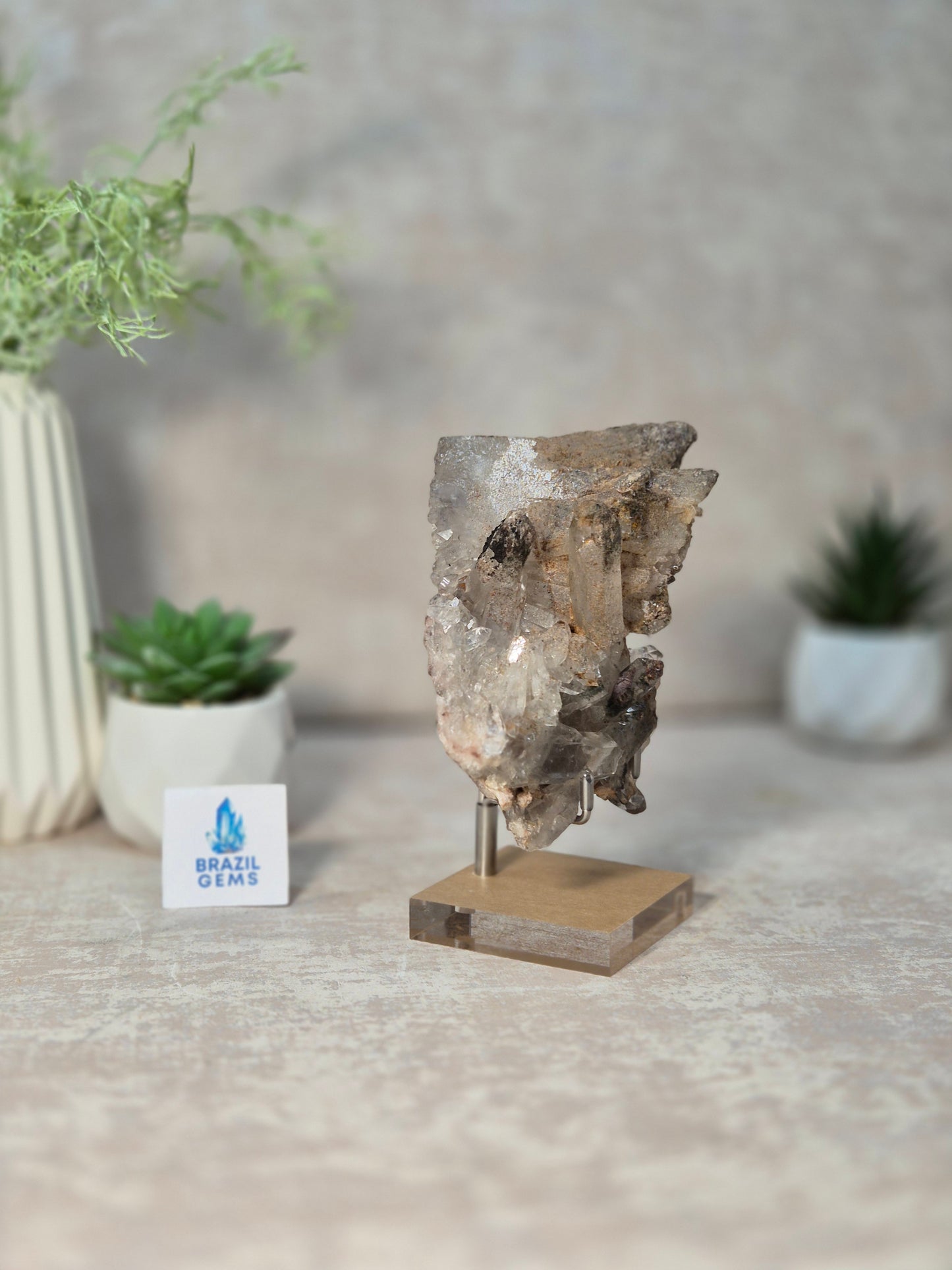 Lodolite Quartz Cluster on the stand