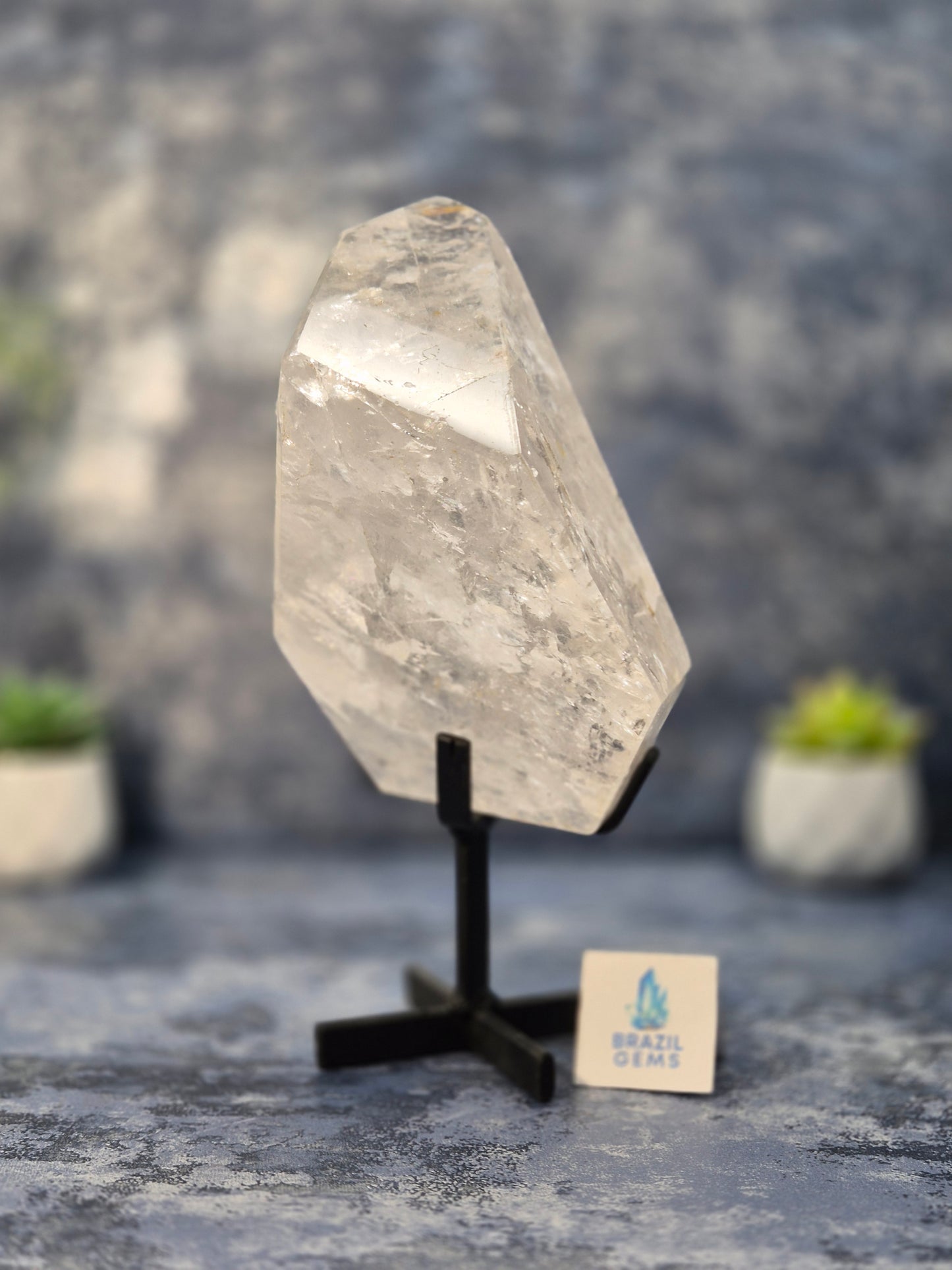 Free Form Lemurian Quartz Cluster on stand