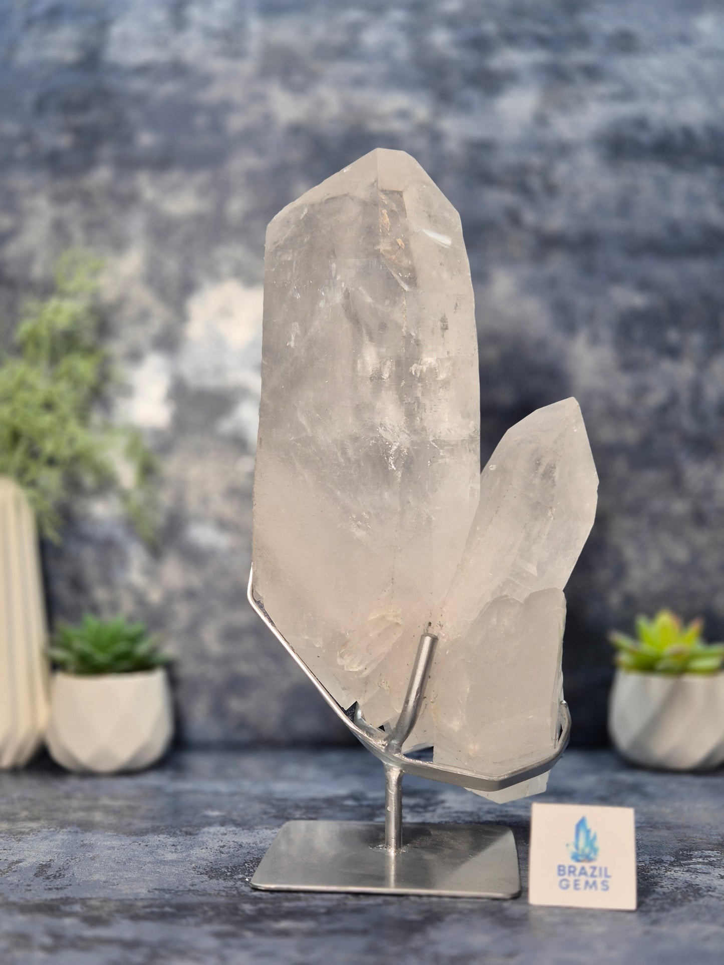Lemurian Quartz Cluster on stand