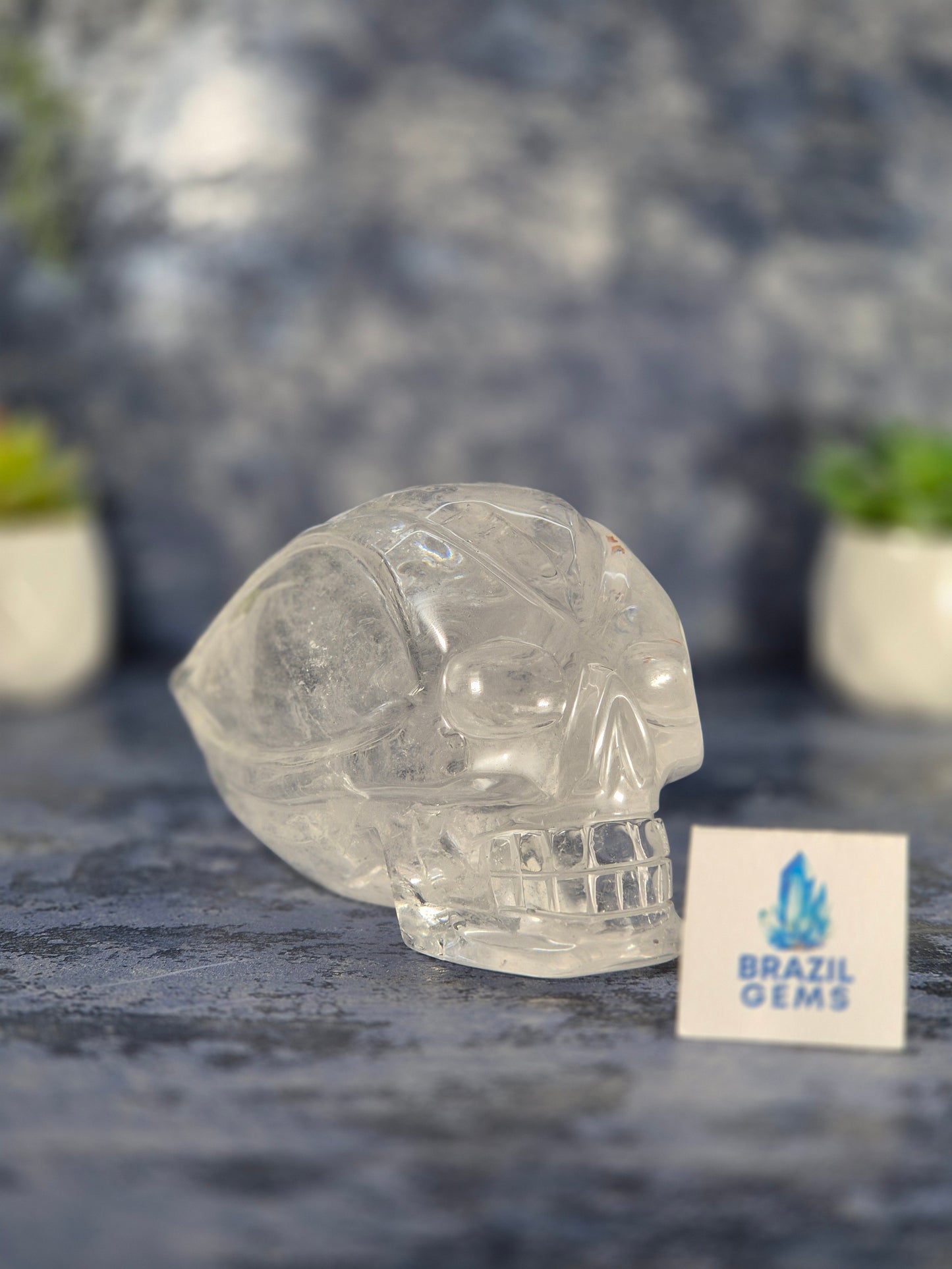 Lemurian Quartz Traveller Skull with Rainbow