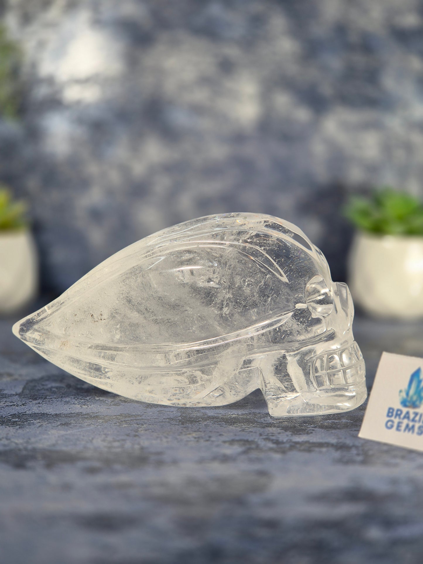 Lemurian Quartz Traveller Skull with Rainbow