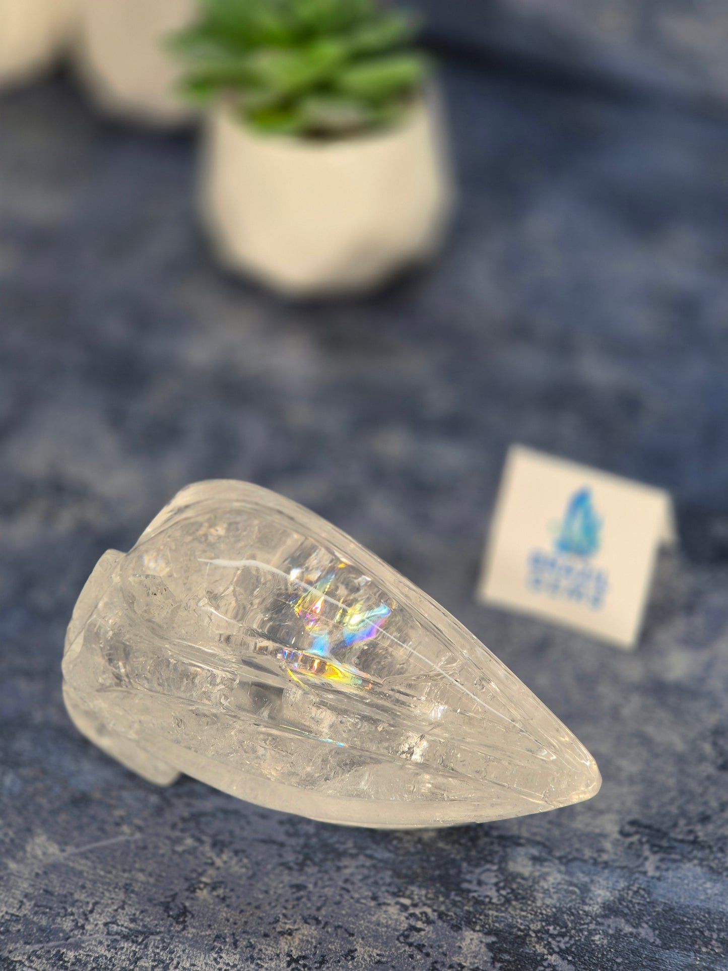 Lemurian Quartz Traveller Skull with Rainbow