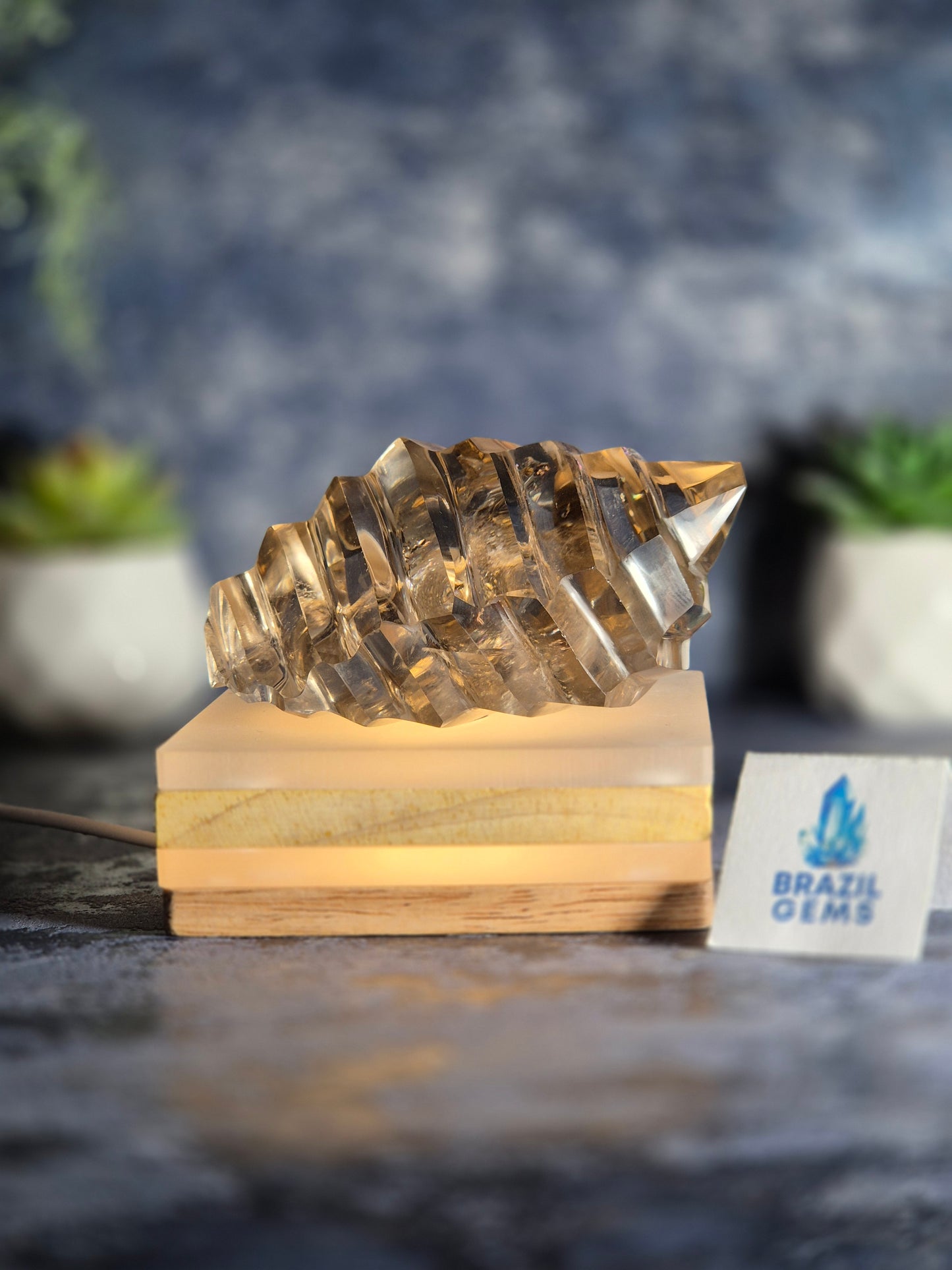 Abstract Smoky Lemurian Quartz Sculpture with Rainbows