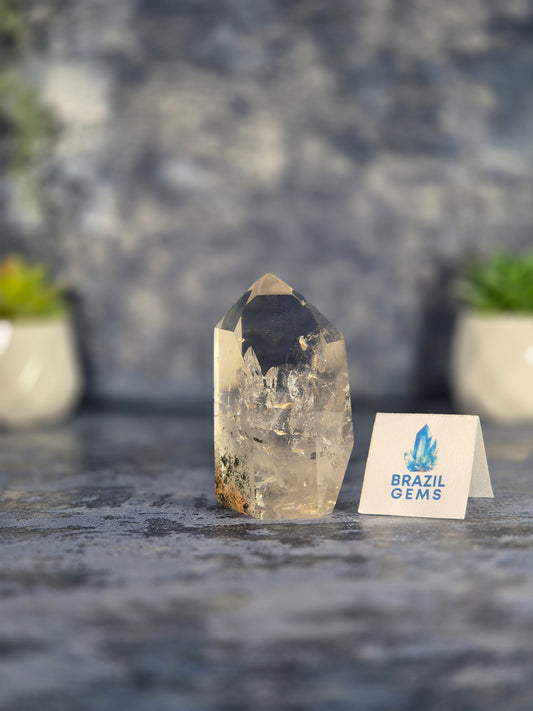 Clear Quartz Point with Chlorite and Lodolite Inclusions