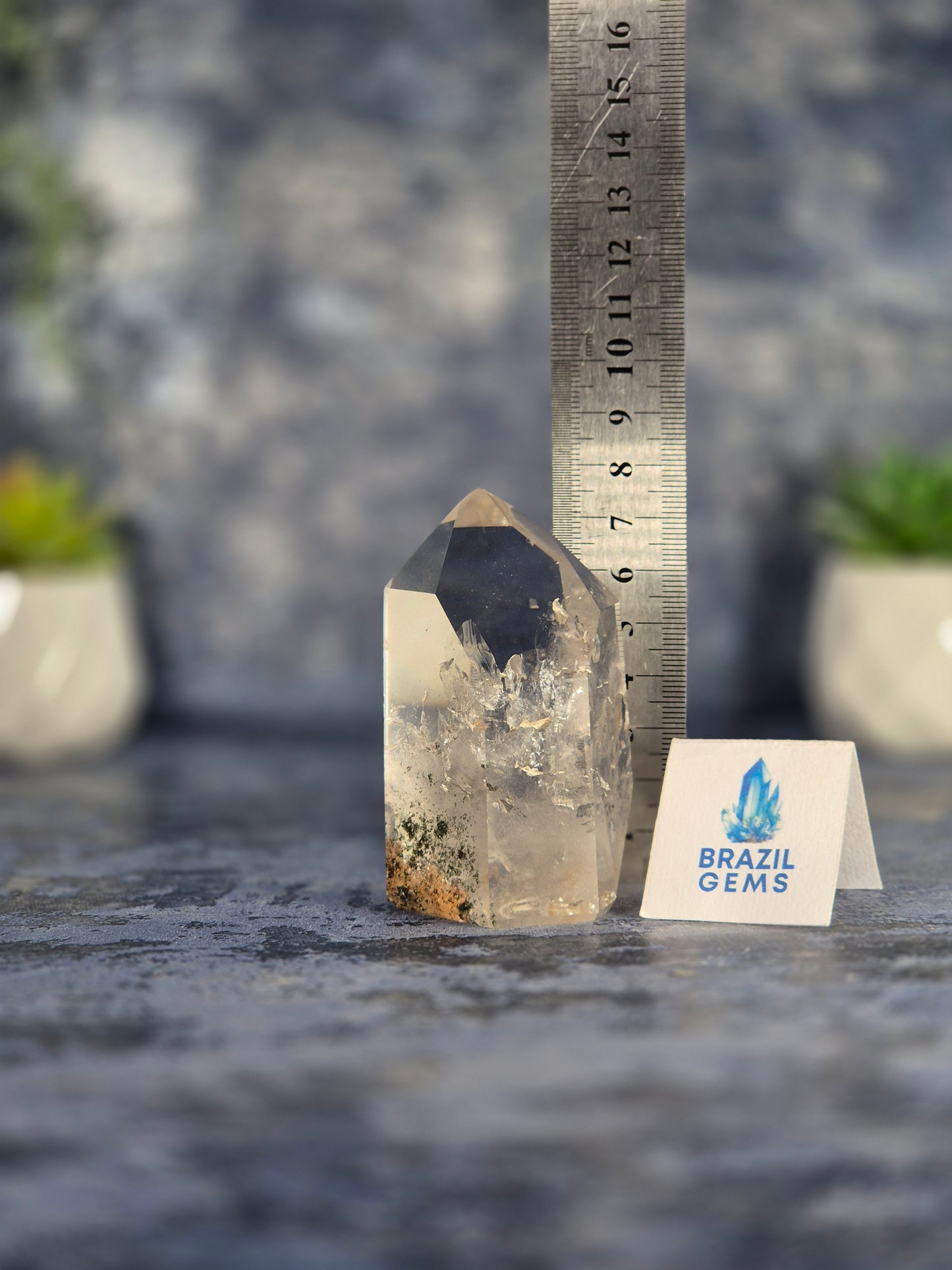 Clear Quartz Point with Chlorite and Lodolite Inclusions